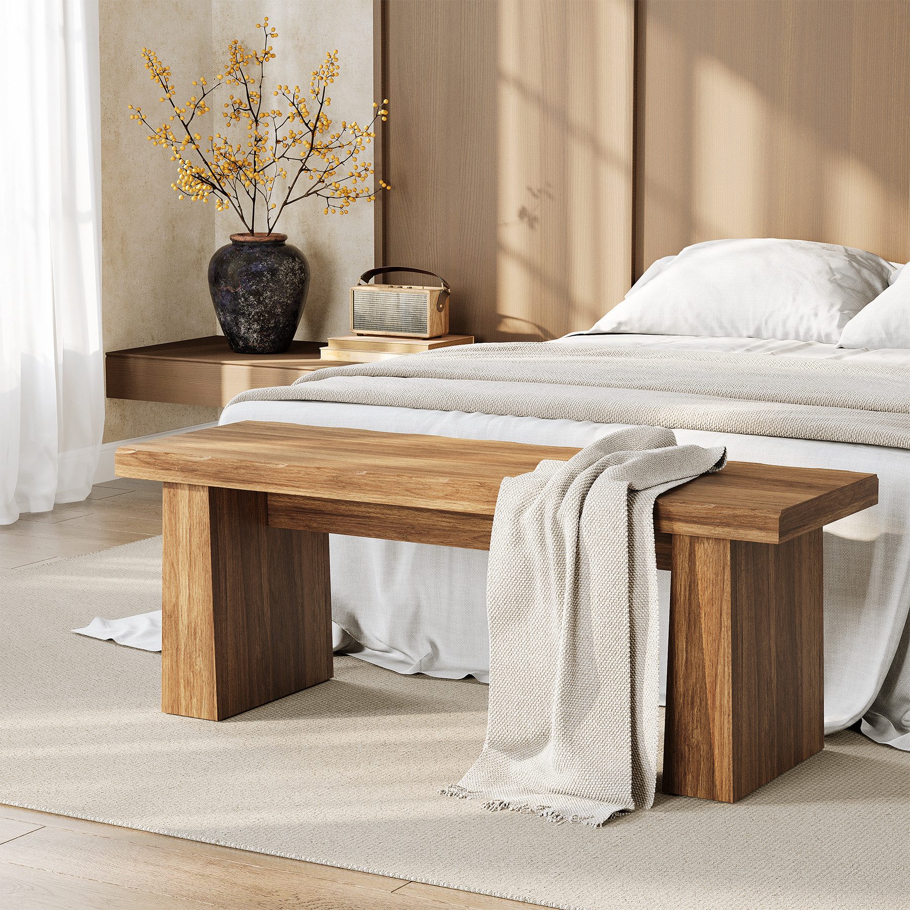 Tribesigns Schuhbank 120 cm Eingangsbank, Sitzbank aus Holz mit stabilem Gestell, (Landhaus-Holzbank, für Esszimmer, Wohnzimmer, Schlafzimmer, Flur, einfache Montage)