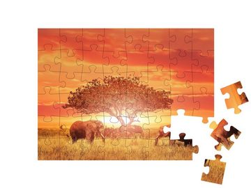 puzzleYOU Puzzle Elefanten im Sonnenuntergang, Serengeti, 48 Puzzleteile, puzzleYOU-Kollektionen Safari