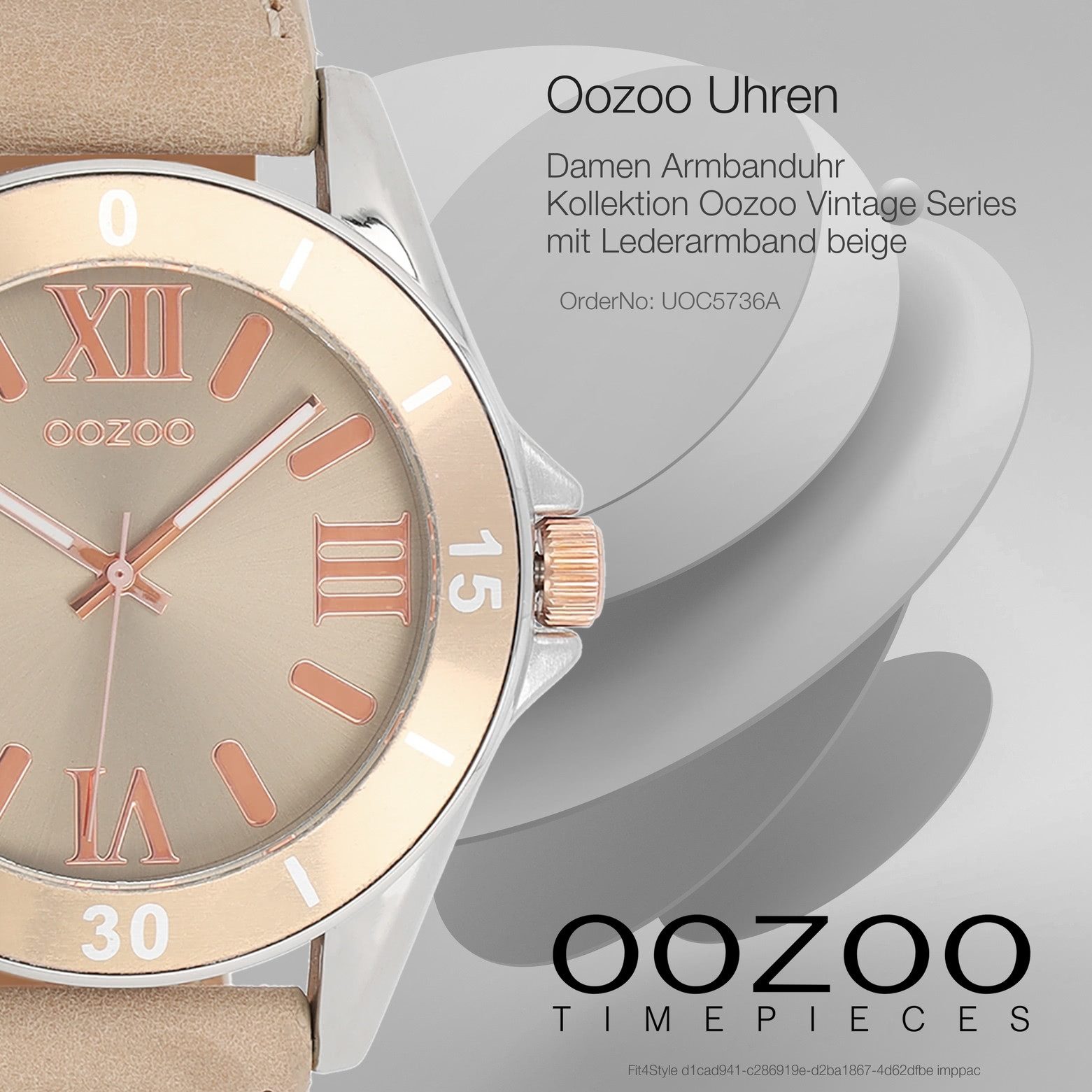 OOZOO Quarzuhr Oozoo Unisex Armbanduhr Vintage Series, (Analoguhr), Damen, Herrenuhr rund, groß (ca. 45mm) Lederarmband beige, rosa