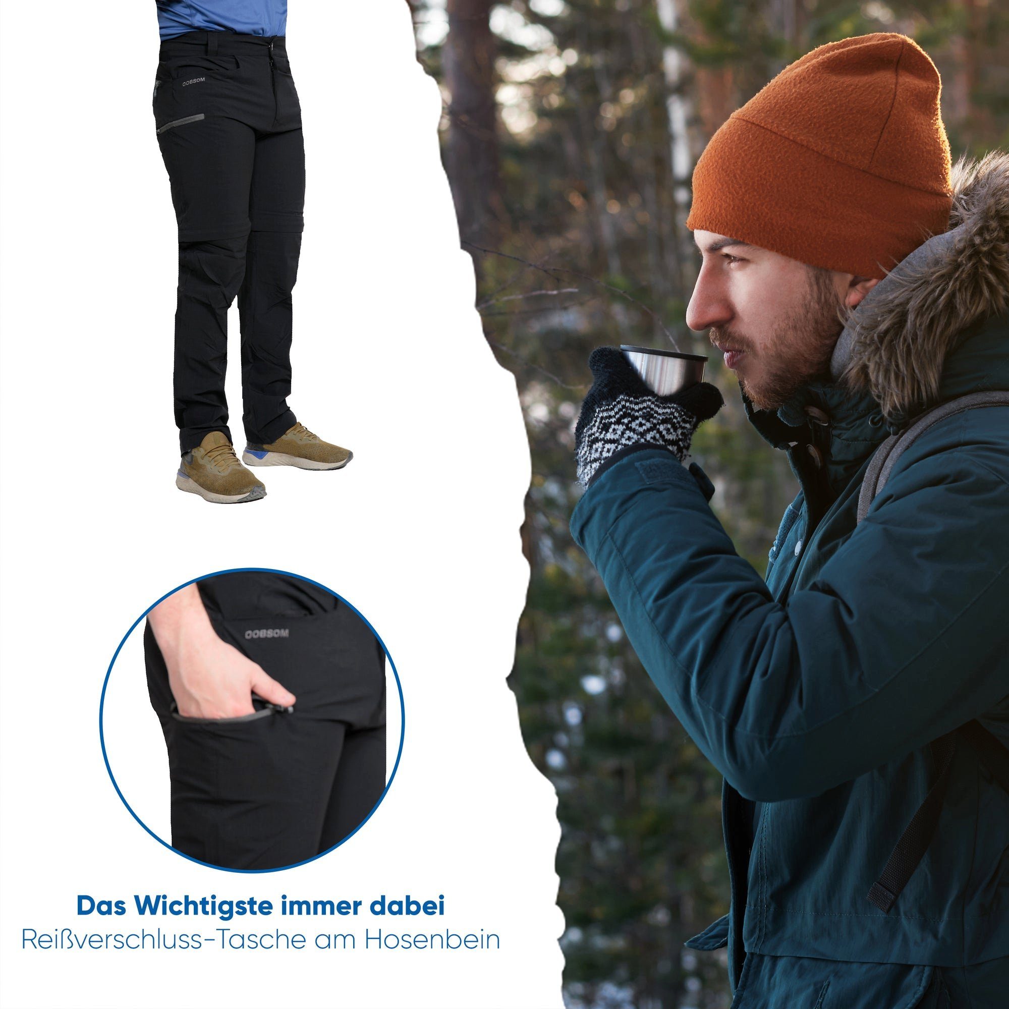 Dobsom Zip-off-Hose Dobsom Strech, 4 Wege Wanderhose Zipp schnelltrocknend, atmungsaktiv, schmutzabweisend, Herren Off elastisch Outdoorhose abzippbar