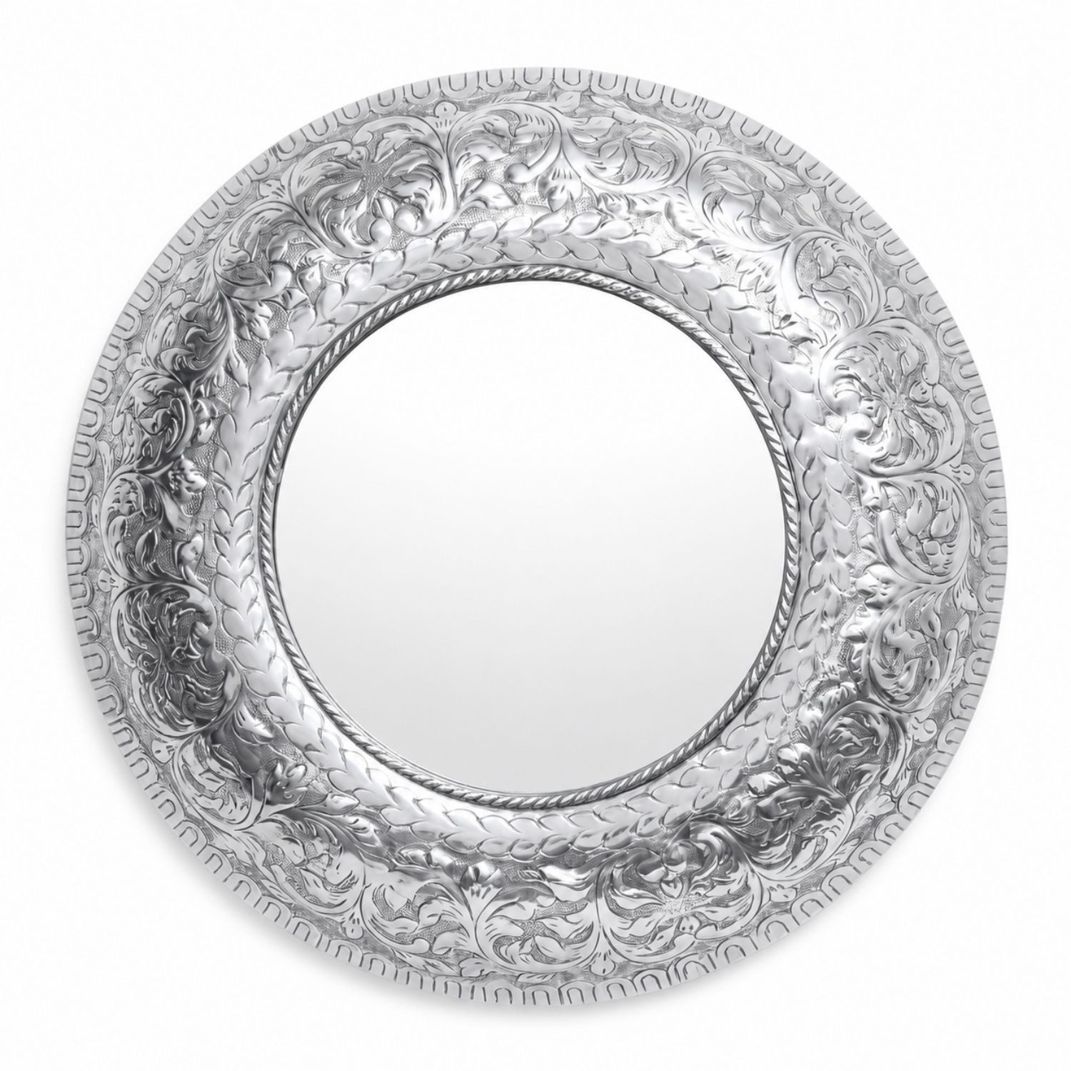 Marrakesch Orient & Mediterran Interior Wandspiegel Vintage Wandspiegel Baltic handgefertigt aus Aluminium in Silber 80 cm (1-St), Handarbeit