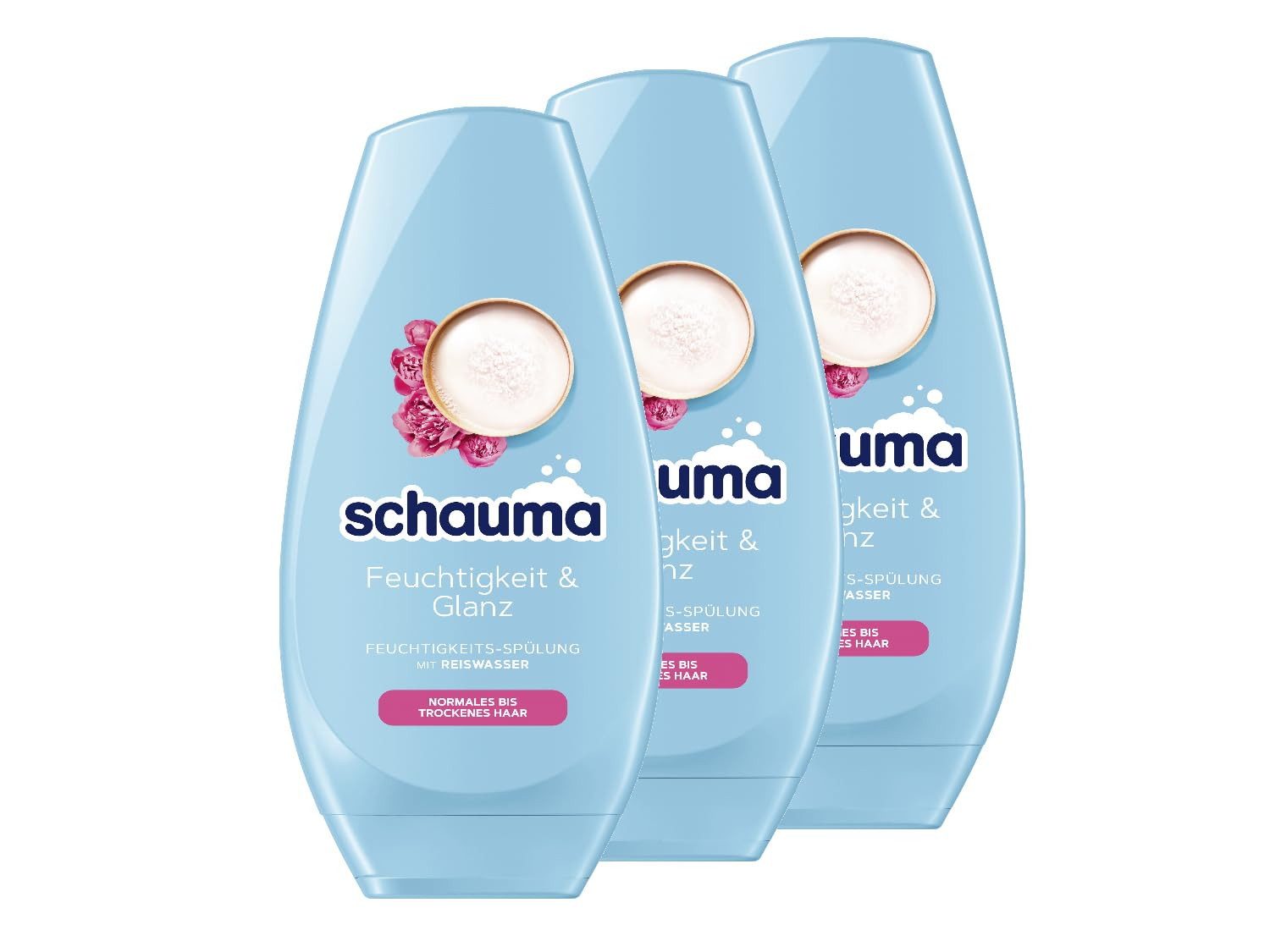 Schauma Haarspülung 3x Schauma Feuchtigkeits-Spülung Feuchtigkeit & Glanz 250 ml, 3-tlg., Spülung mit Reiswasser für normales bis trockenes Haar