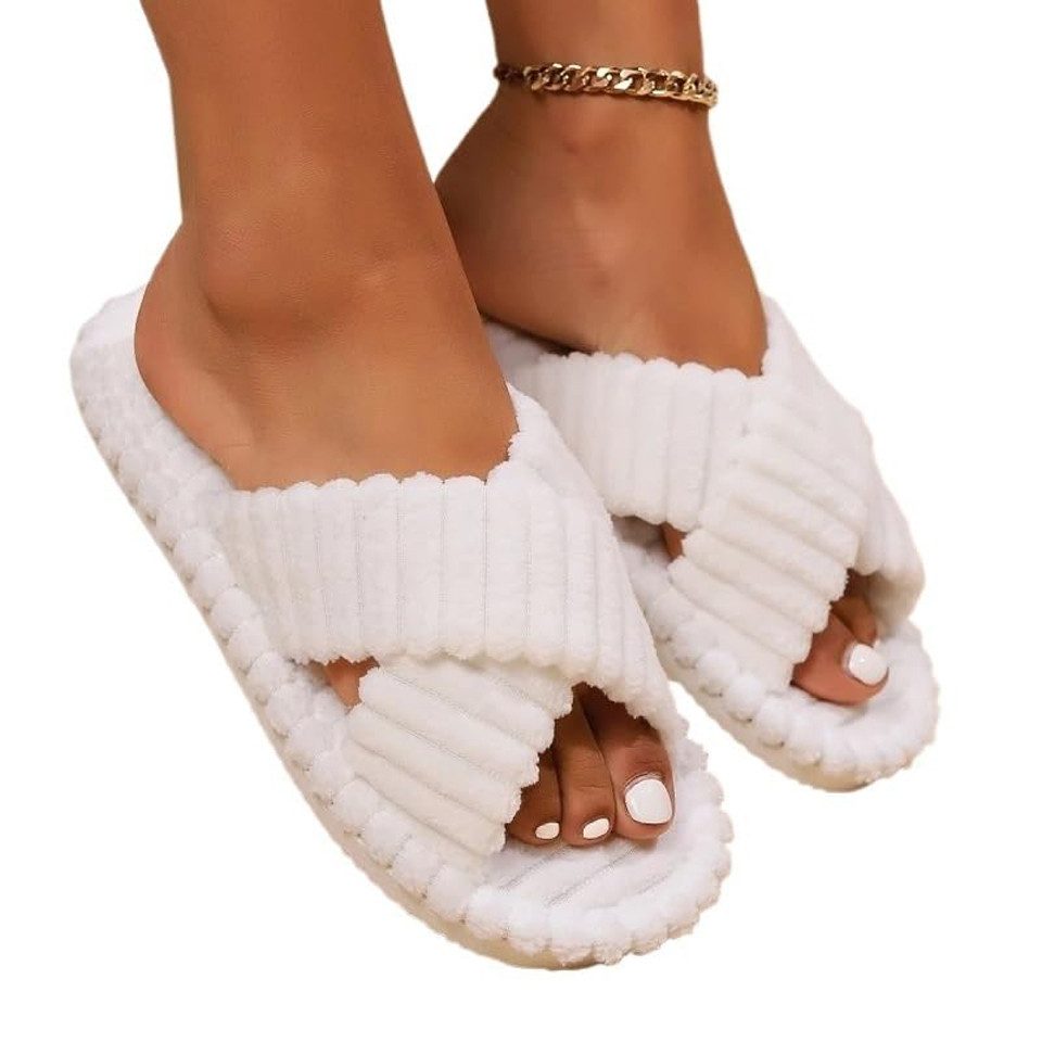 Coonoor Damen Домашняя обувь Wohnschuhe, offener Zehen, Querriemen-Schleife Plüsch Домашняя обувь rutschfeste Sohle. Bequeme Trend-Slide als stylisches Geschenk