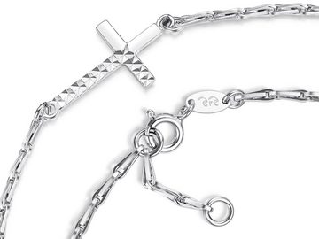 Silberkettenstore Fußkette mit Anhänger Fußkette Haferkorn 2mm mit eingehängtem Kreuz - 925 Silber, Länge von 23-30cm wählbar