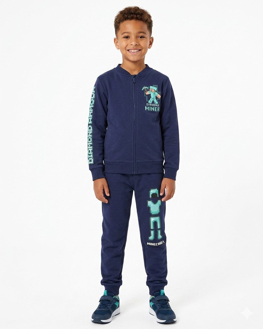 Minecraft Jogginganzug MINECRAFT Jogginganzug Jungen 6-12 Jahre Gamer Zocker (Kinderhose mit Kinderjacke), bestehend aus Hose und Jacke für Kinder