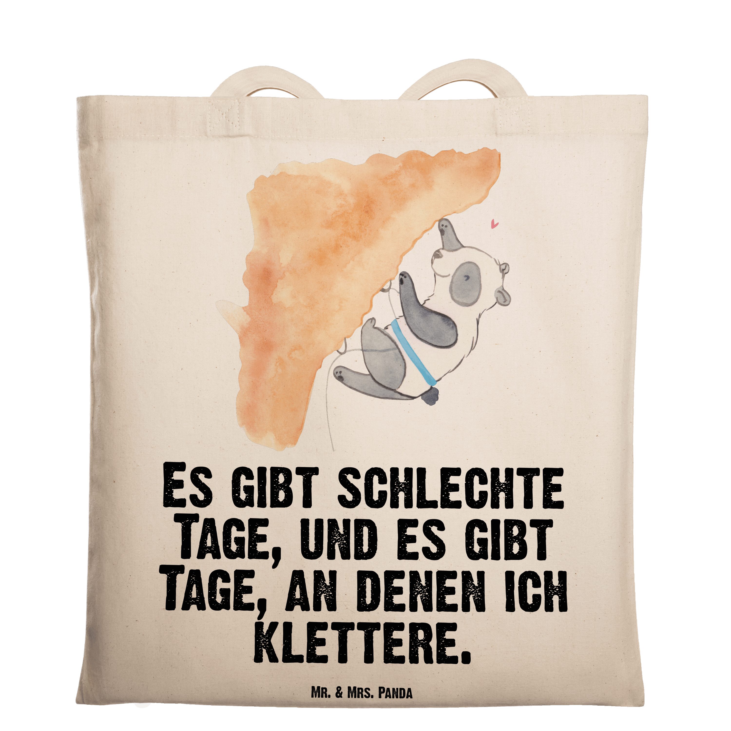 Mr. & Mrs. Panda Tragetasche Panda Klettern Tage - Transparent - Geschenk, Hobby, Klettersport, Sc (1-tlg)