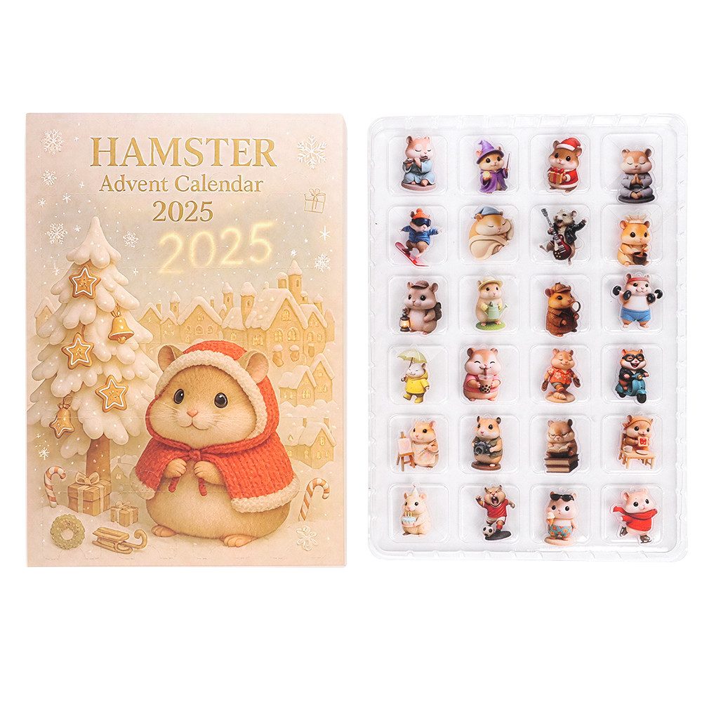 CLTYQ Adventskalender Hamster-Adventskalender 2025, 24 Tage 2D-Acryl Dekoration (24-tlg), 24 Geschenke mit Mini-Hamsterfiguren,Hamster-Überraschungsanhänger
