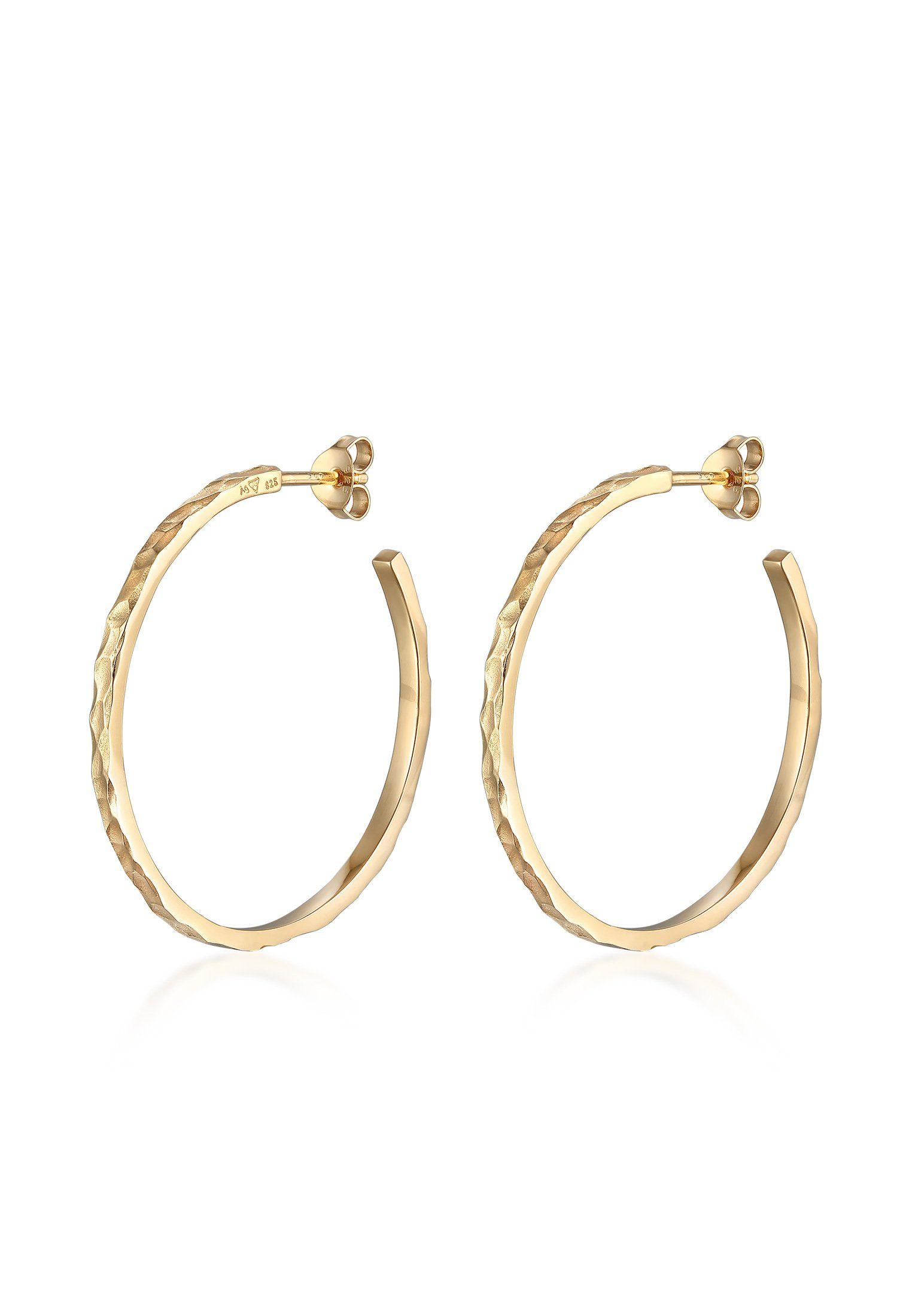 Valentinstagsgeschenk Elli Paar Ohrstecker Creolen Stecker Gehämmert Organic Look 925 Silber, Kreis, goldfarben, Gold