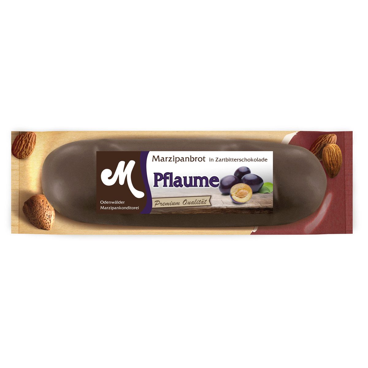 Odenwälder Marzipankonditorei Süßigkeit, Odenwälder Marzipan Brot Pflaume und Zartbitter Schokolade 100g