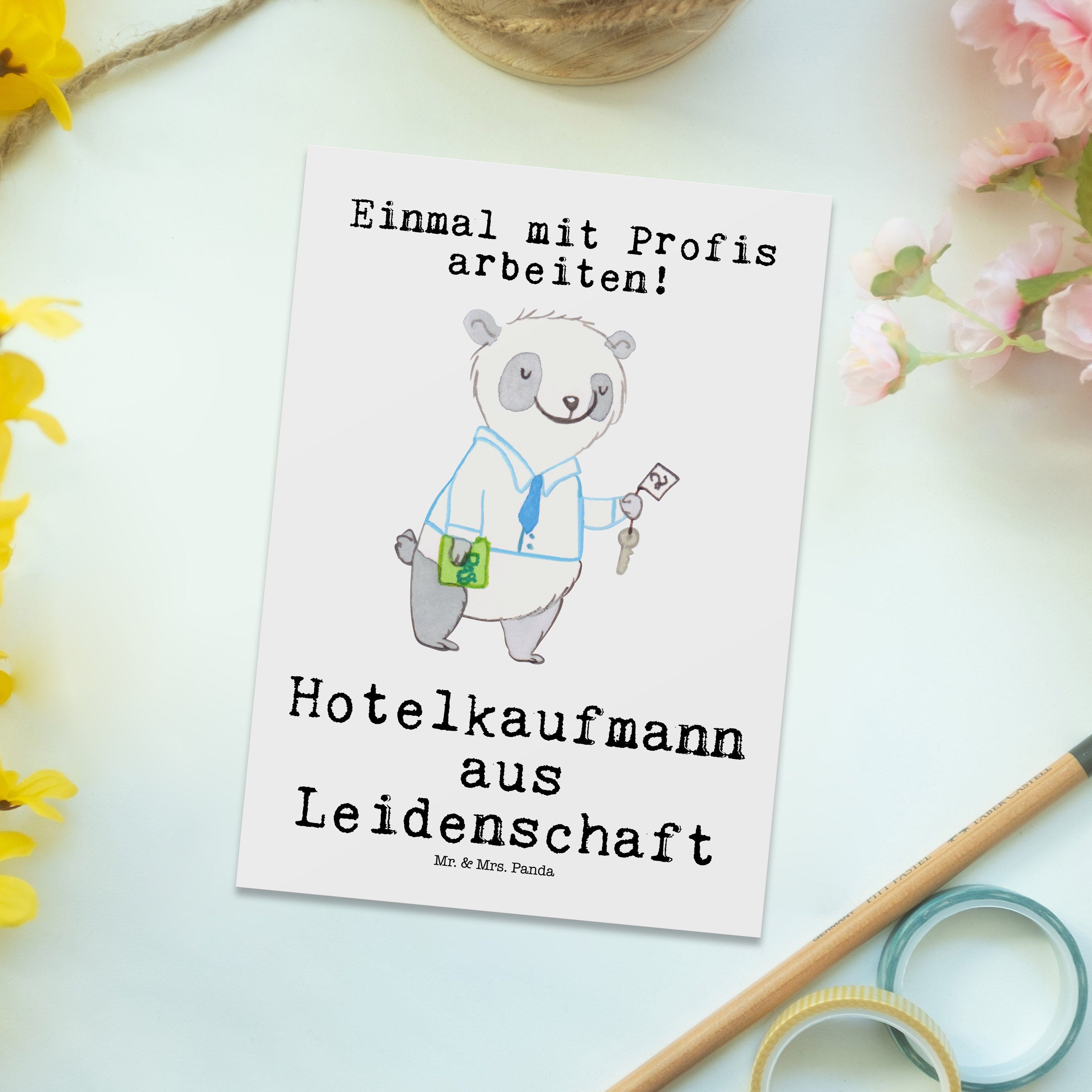 Mr. & Mrs. Panda Postkarte Geschenk, - Weiß - aus Ber Leidenschaft Hoteleröffnung, Hotelkaufmann