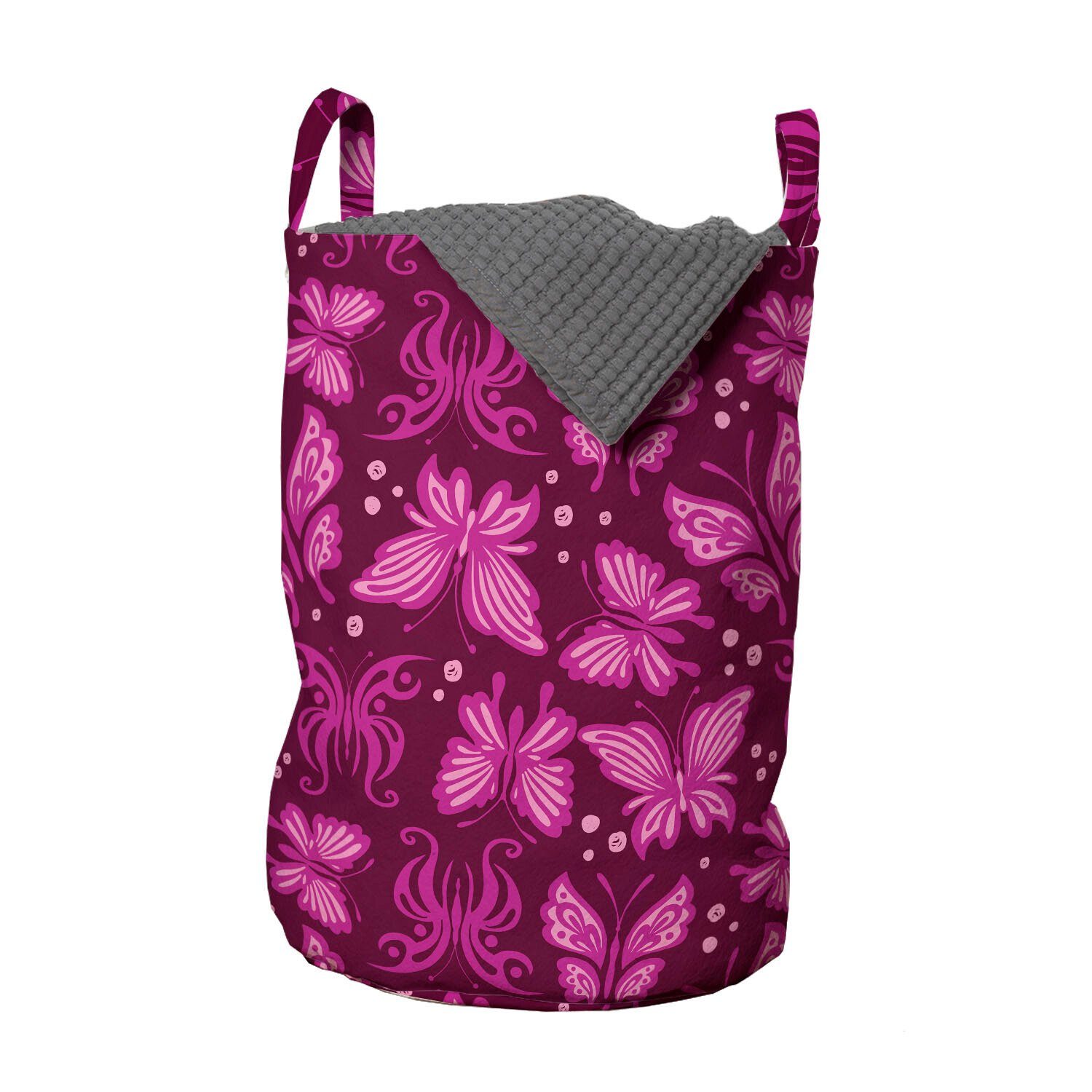Abakuhaus Wäschesäckchen Wäschekorb mit Griffen Kordelzugverschluss für Waschsalons, Schmetterling Abstrakte rosa Schmetterlinge