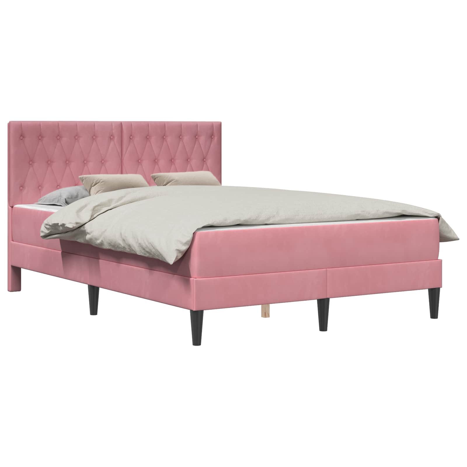 Bett Bettgestell mit Matratze mit Kopfteil Rosa 140 x 190 cm Samt