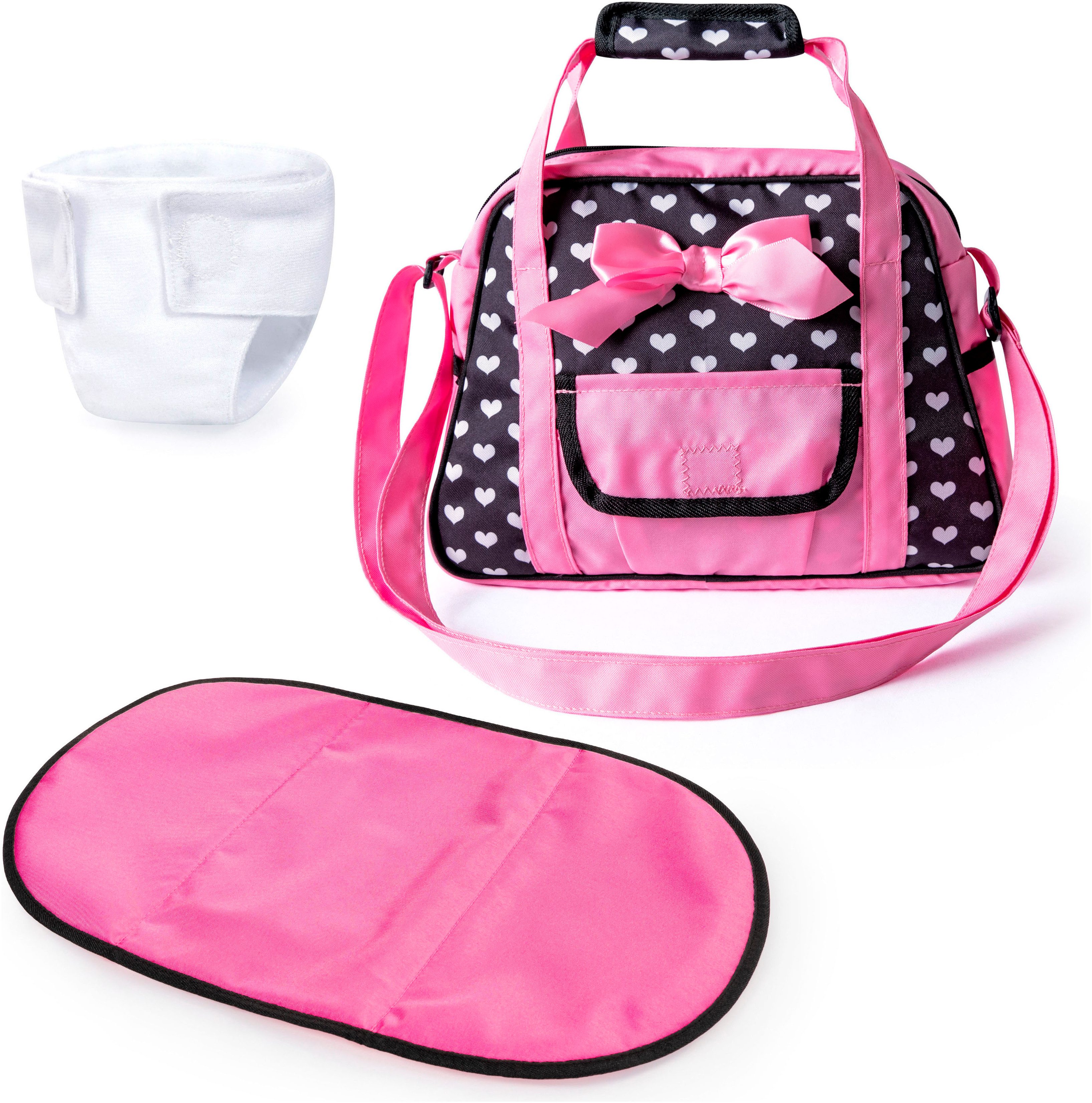 Puppen Wickeltasche schwarz Herzen