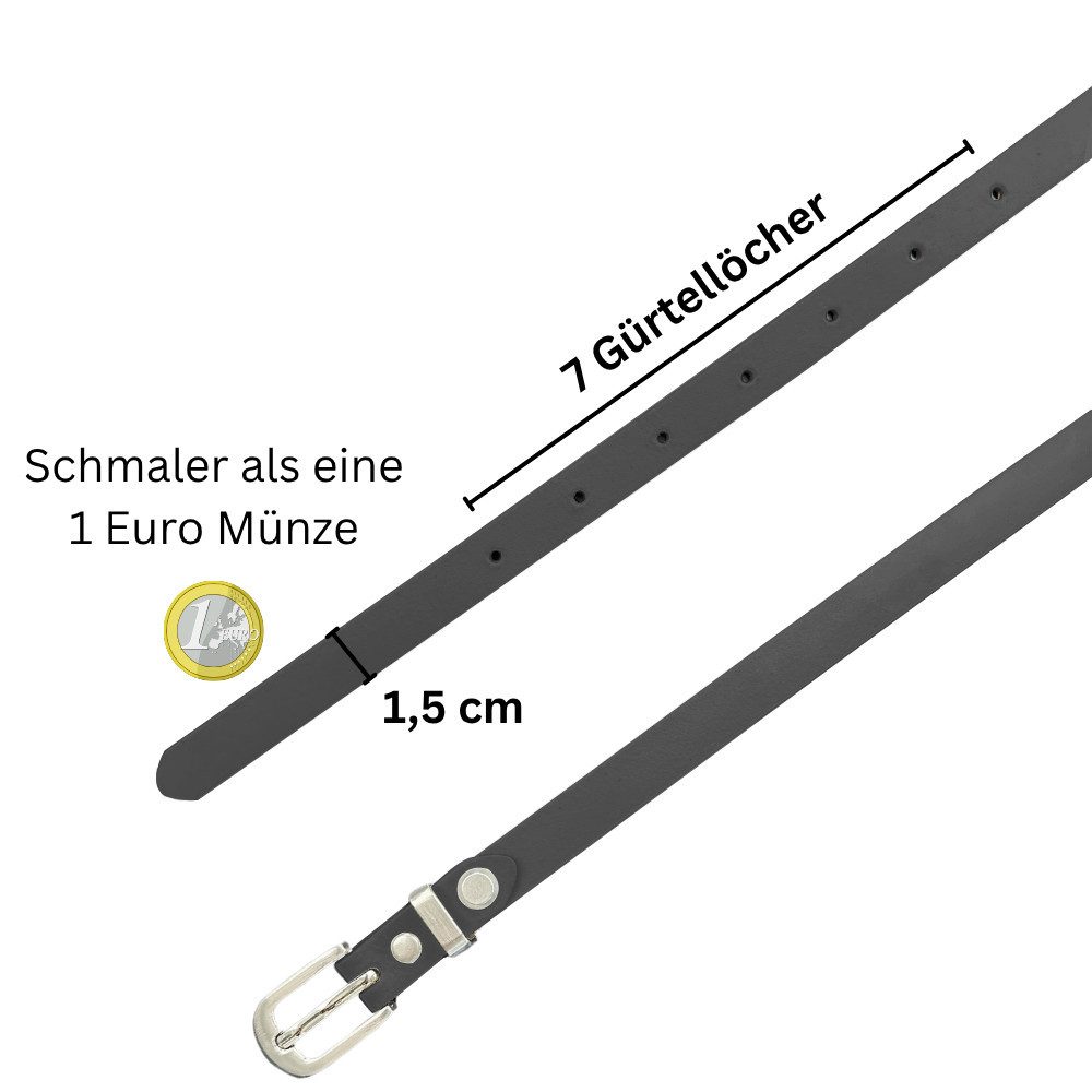 Frentree Ledergürtel Taillengürtel Damen 1,5 cm schmaler Hüftgürtel, MADE IN GERMANY Echtleder Gürtel high warst für Kleid und Anzugshose, kürzbar – Bild 4 von 5