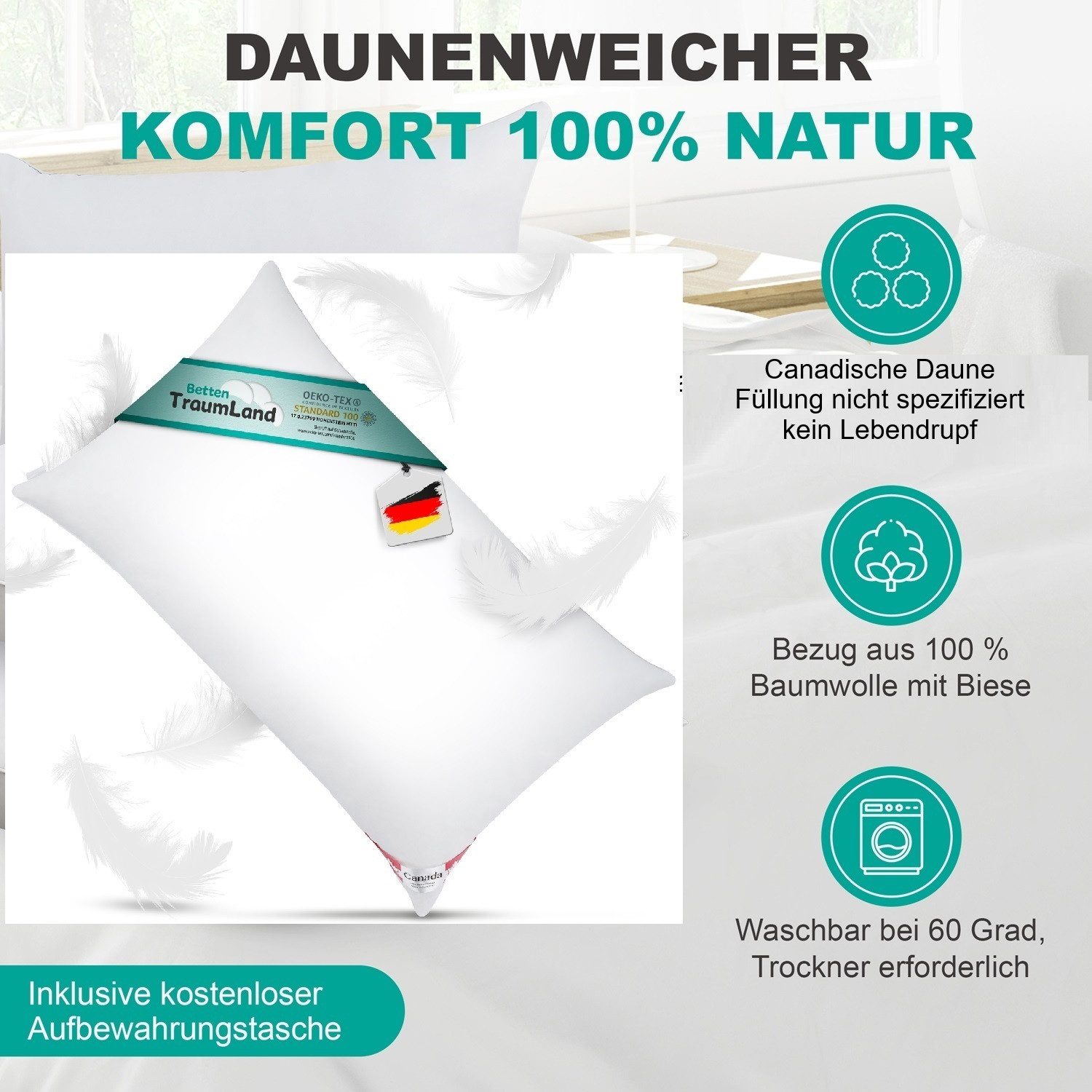 Canada Daunenkissen Daunenkissen Canada Daune ohne Federchen, Füllung: Cana günstig online kaufen