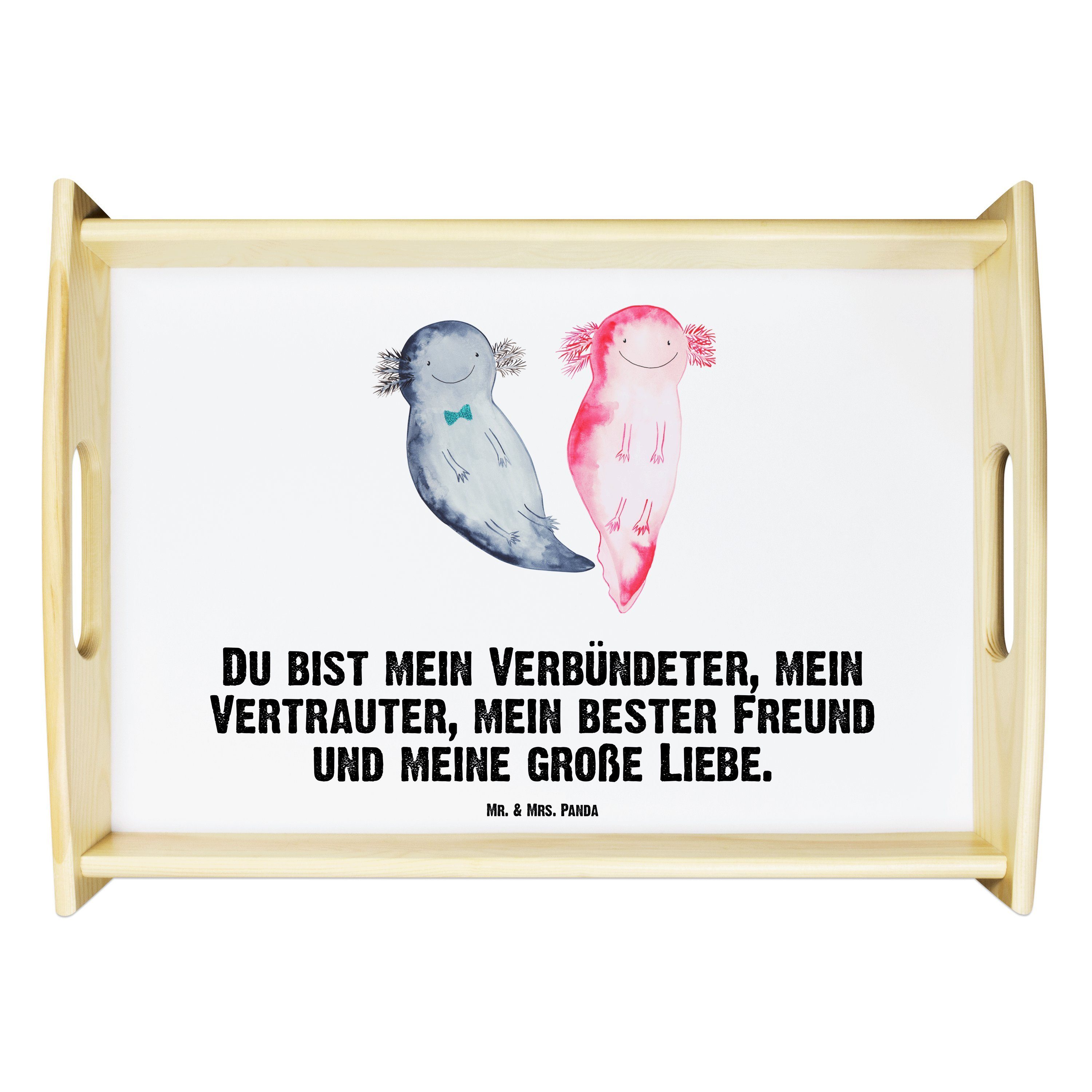 Mr. & Mrs. Panda Tablett Axolotl Axel+Lotte - Weiß - Geschenk, Küchentablett, Molch, Holztable, Echtholz lasiert, (1-tlg)