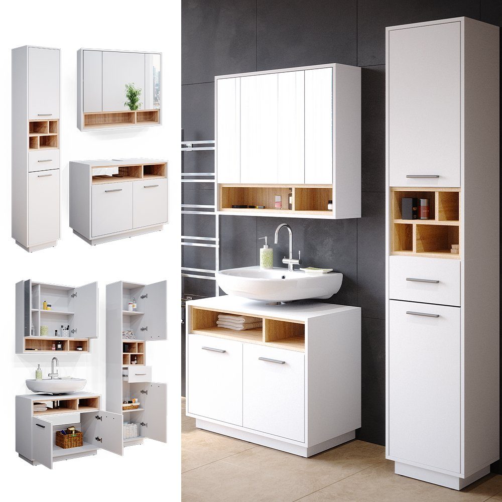 Vicco Badmöbel-Set Beatrice, Weiß/Sonoma, 3 Teile, günstig online kaufen