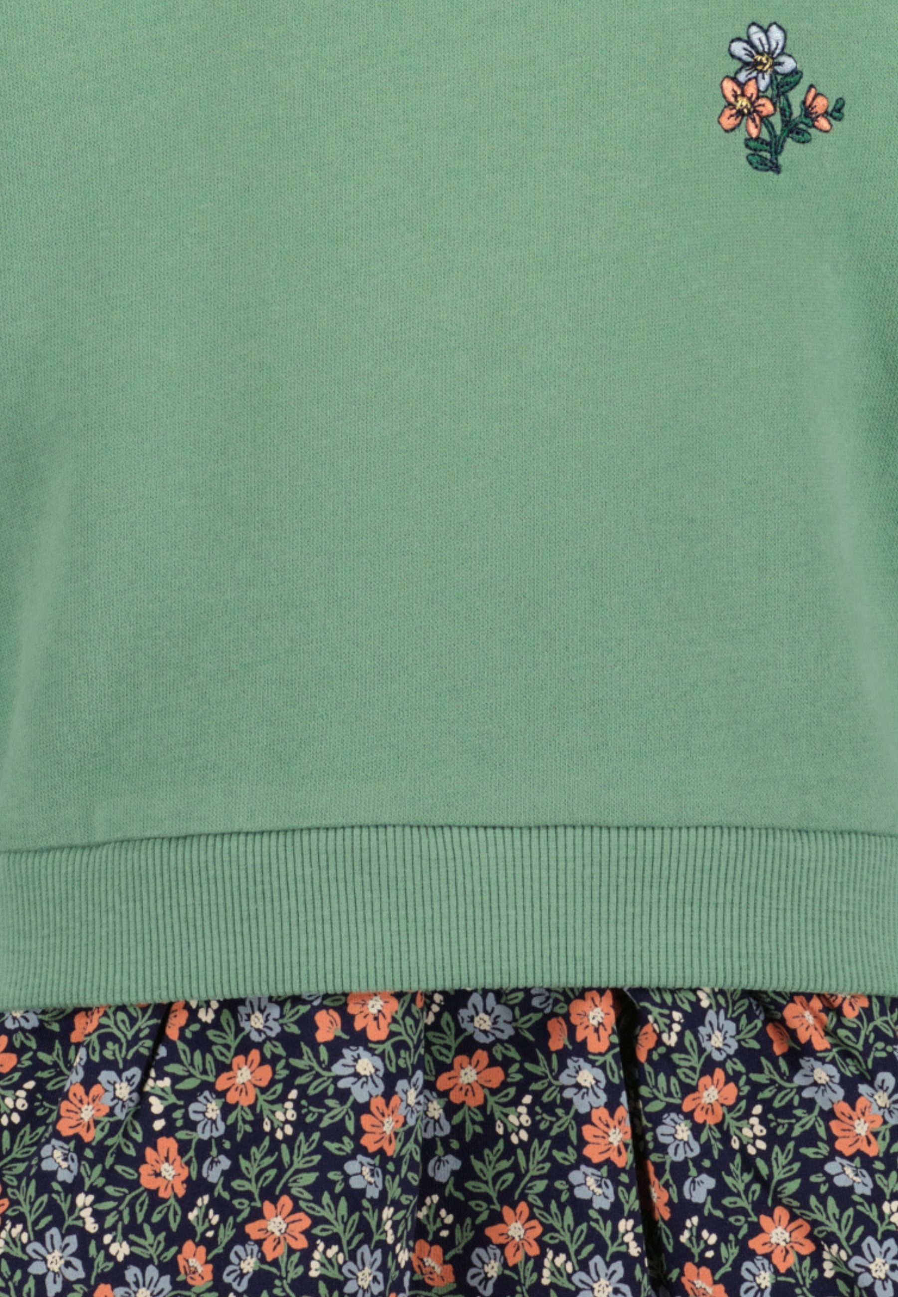 Blue Seven Sweatkleid mit bedrucktem Rock und kleiner Stickerei auf der Brust