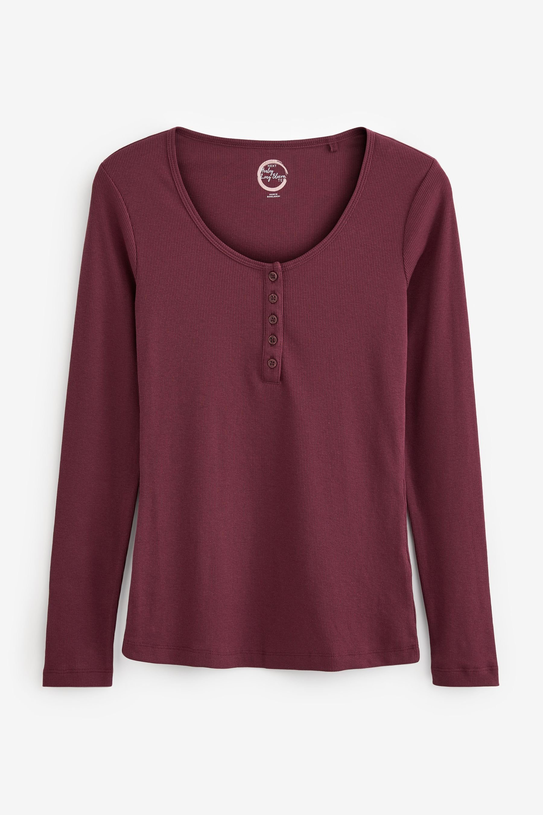 Next Langarmshirt Geripptes Henley-Shirt (1-tlg) Fuchsia Pink