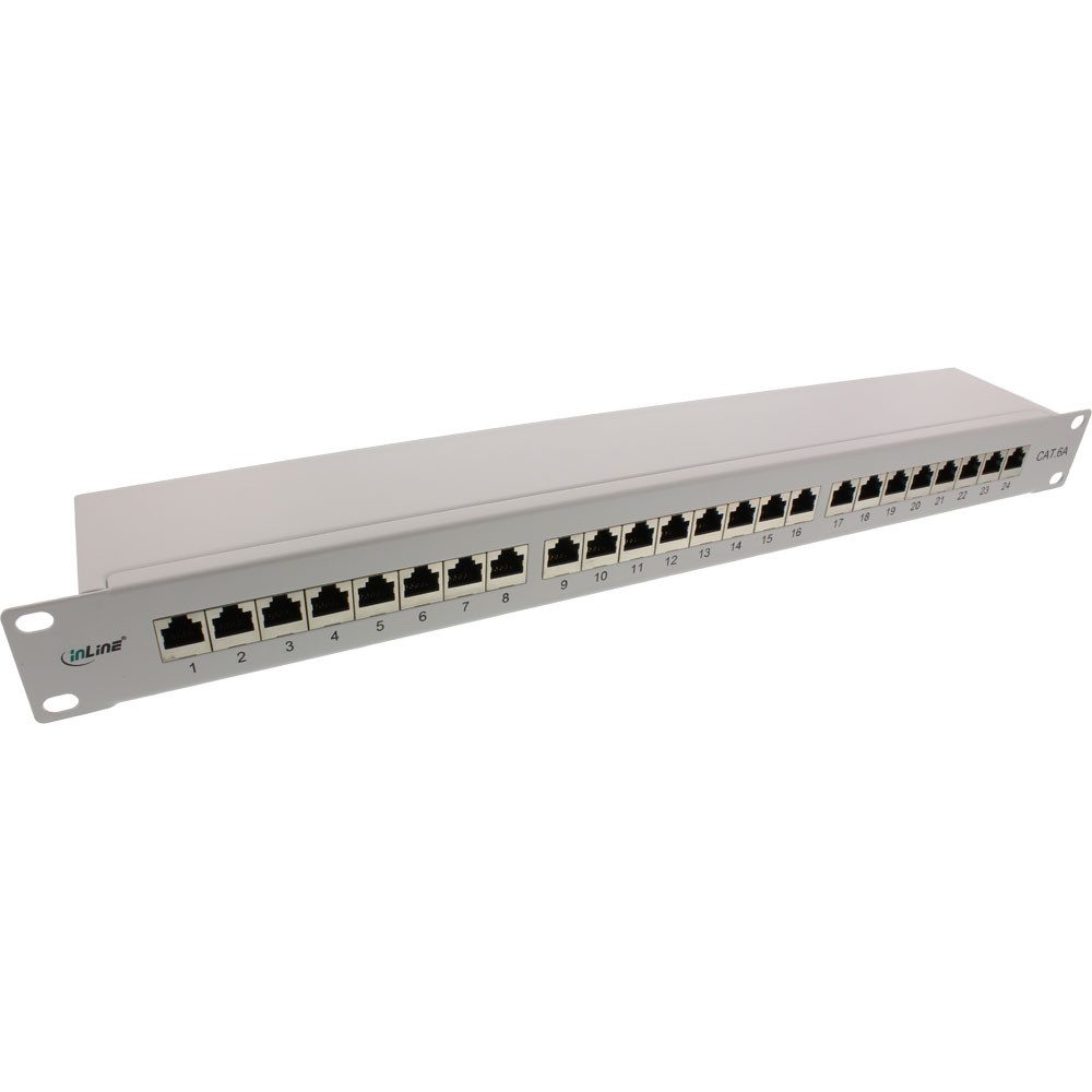 Patchfeld Cat.6A 24-fach, 48,26cm (19), 1HE, lichtgrau RAL7035 Netzwerk-Patch-Panel