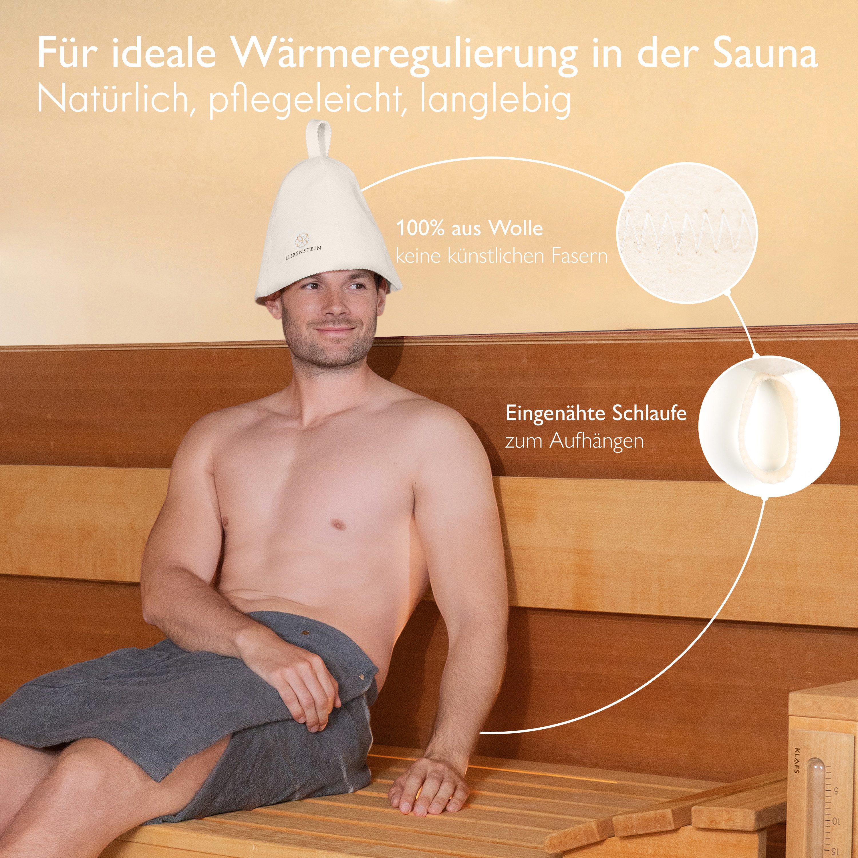 Liebenstein Filzhut Saunahut Damen & Herren – Sauna Mütze handgefertigt, 100% Wolle Hitzebeständig, atmungsaktiv, handgefertigt, Schlaufe zum Aufhängen