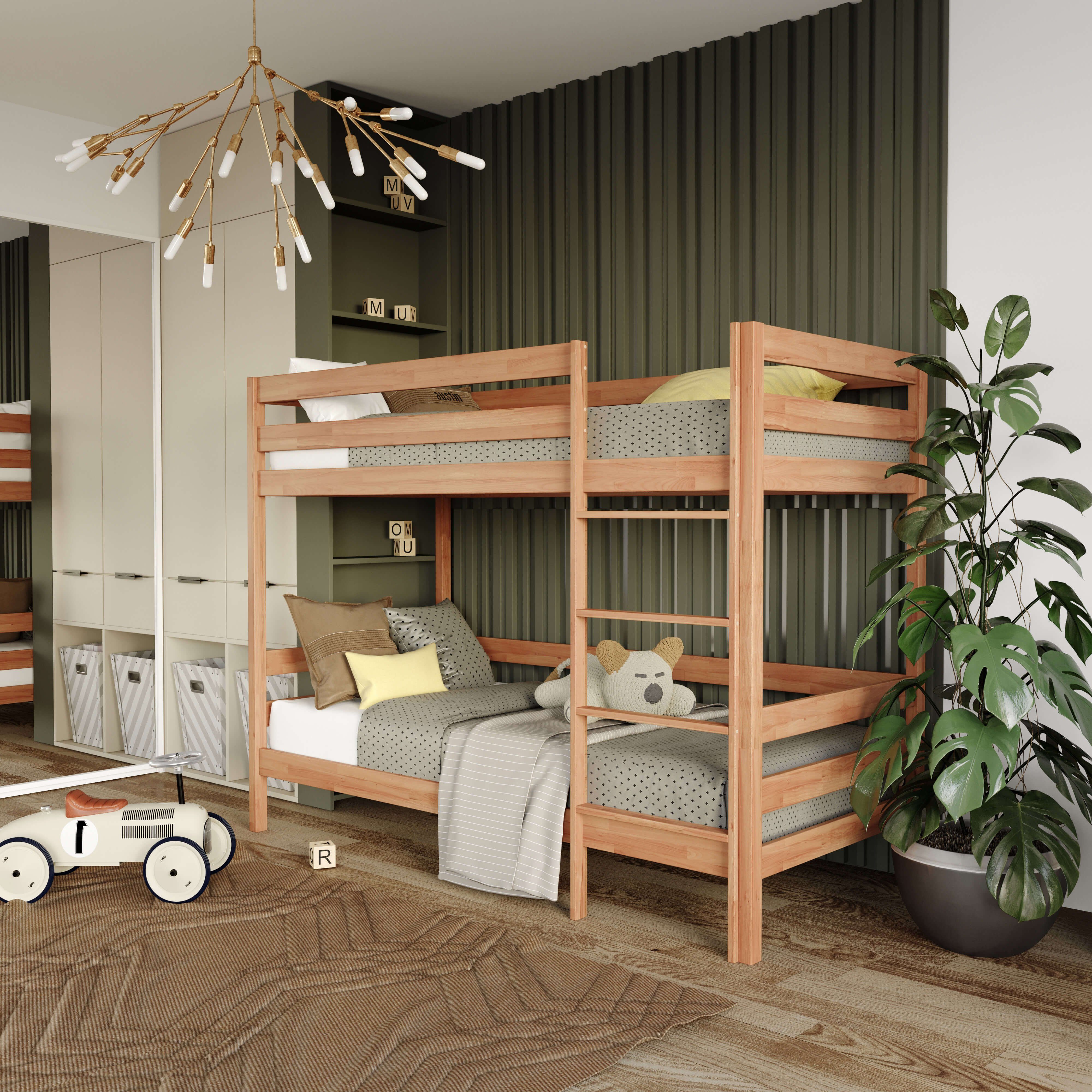 Krok Wood Etagenbett Kinderbett Doppelbett Jugendbett Sydney aus Massivholz in Buche, 2 Liegeflächen, mit Leiter