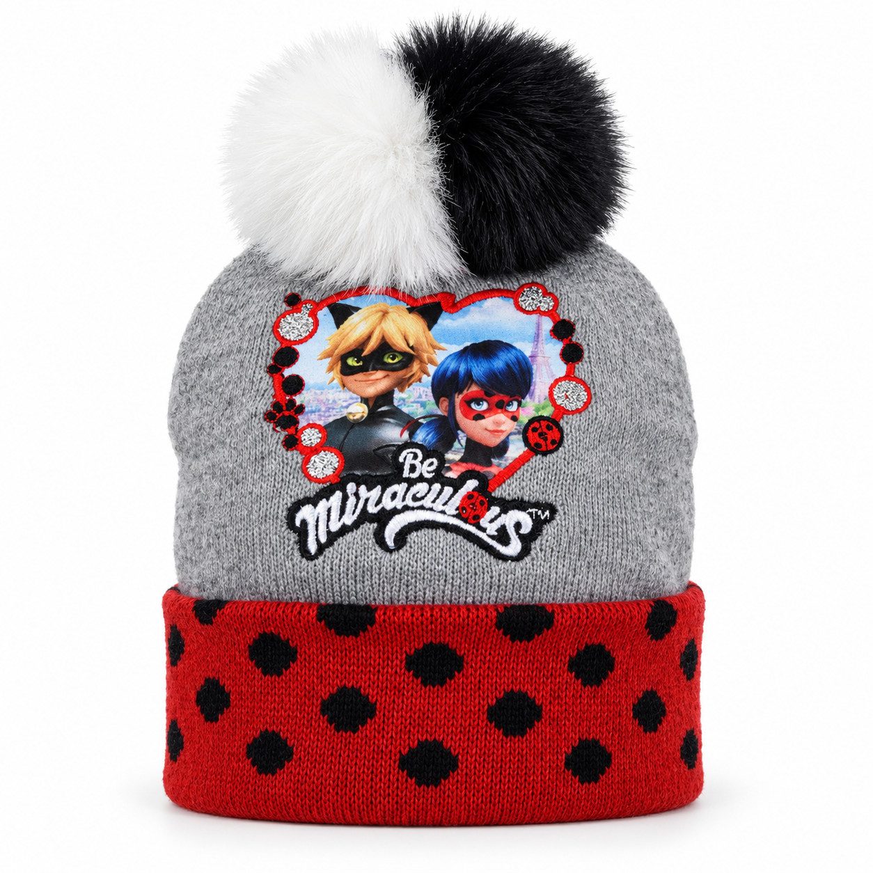 Miraculous - Ladybug Bommelmütze Miraculous Ladybug Cat Noir Kinder Herbst Wintermütze Gr. 52 bis 54
