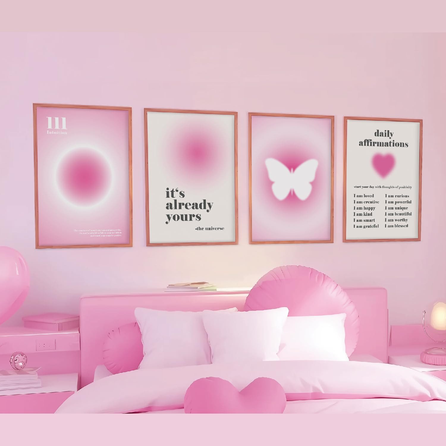 Agger Poster Aesthetic Bilder Aura Deko Poster 4er Set ohne Rahmen, Rosa Teenager, A3(30x42cm) (4 St), Pink Mädchen Decor Wandbilder Schlafzimmer Wohnzimmer Cle – Bild 2 von 5