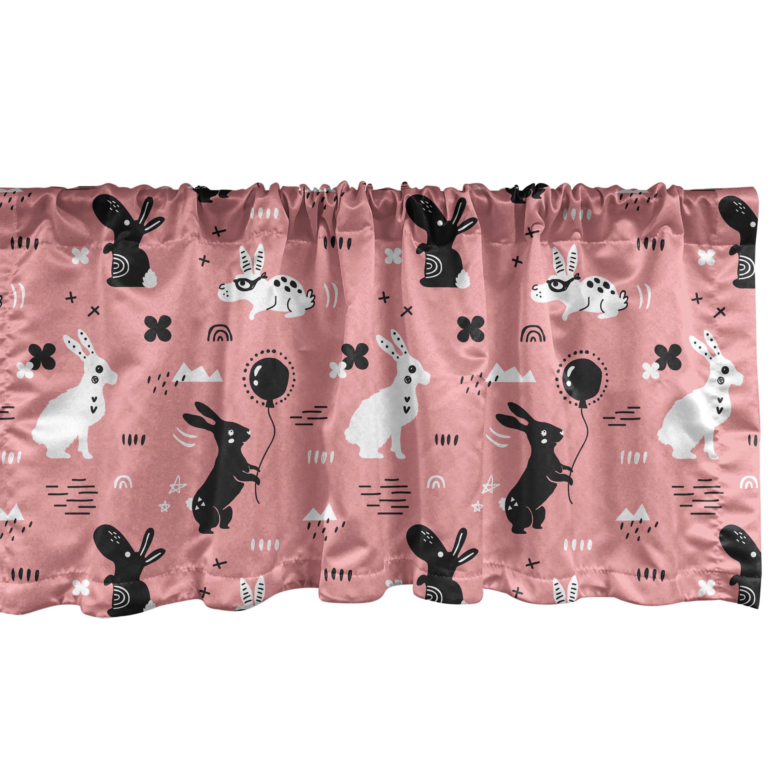Scheibengardine Vorhang Volant für Küche Schlafzimmer Dekor mit Stangentasche, Abakuhaus, Microfaser, Hase Kreative Lustige Kaninchen Kunst
