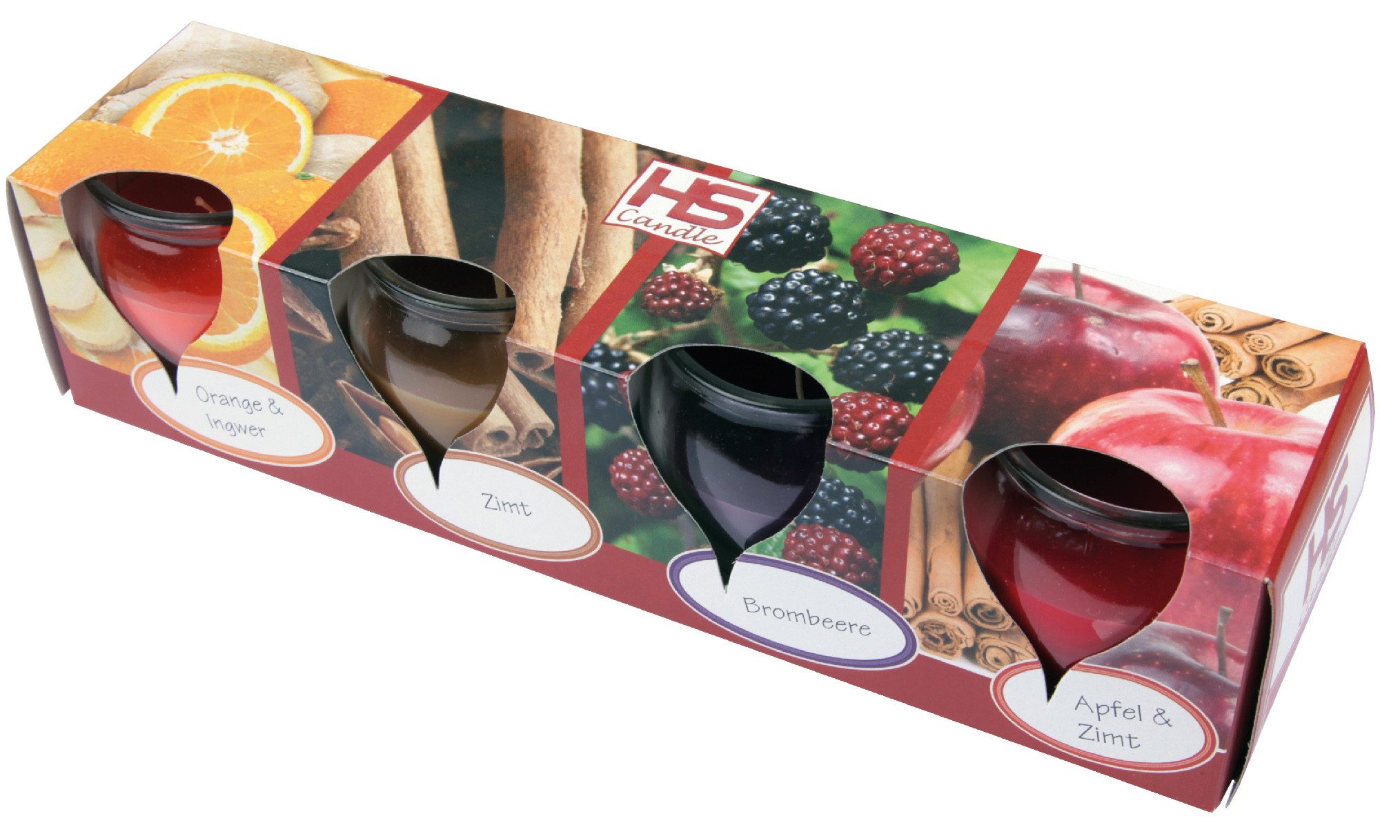 HS Candle Duftkerze "Selection" Duftmix (Set, 4-tlg), Winter Spice, Duftnote winterlich süß, bis zu 18h Brenndauer pro Kerze