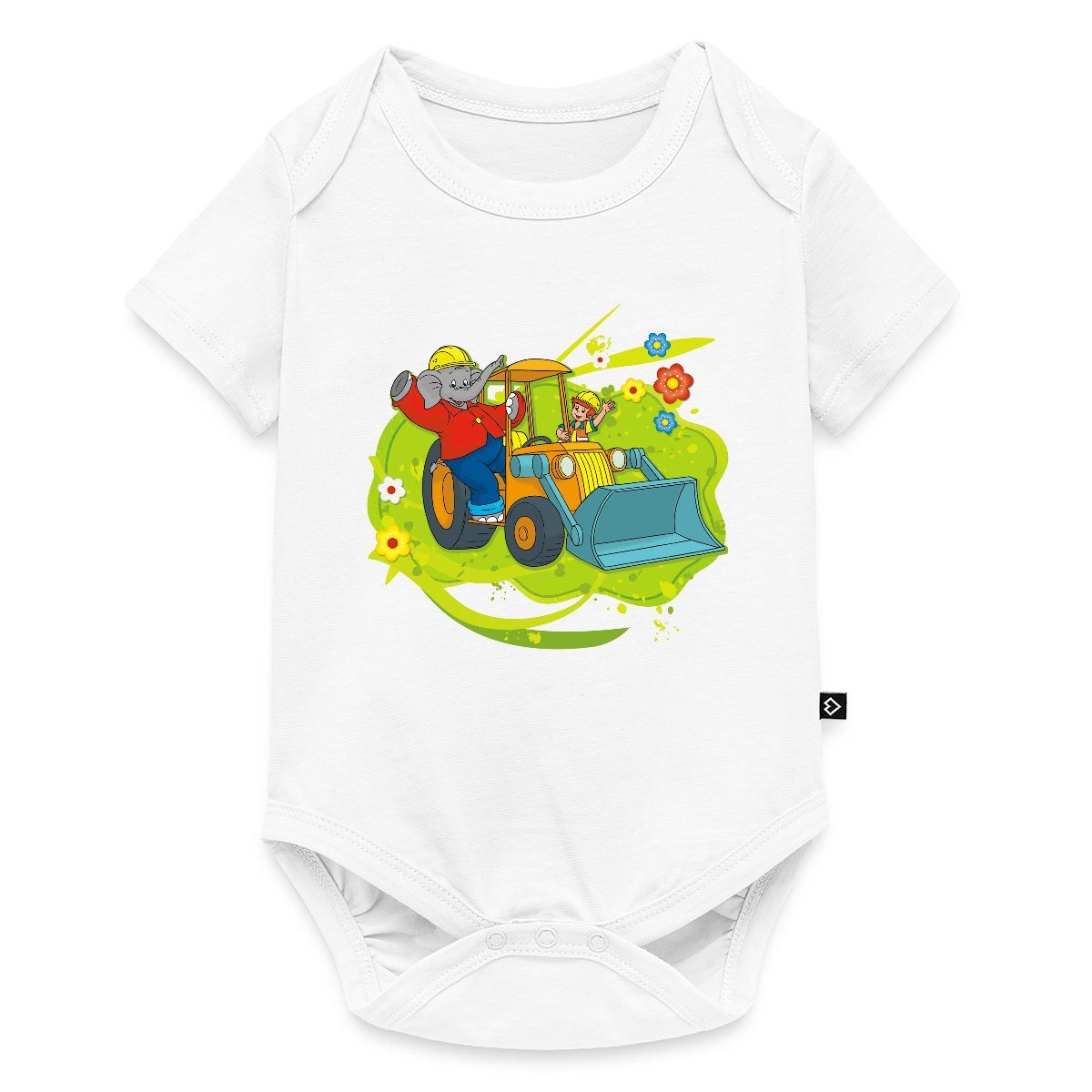 Spreadshirt Kurzarmbody Benjamin Blümchen Mit Schaufelbagger Kurzarm Baby Body (1-tlg)