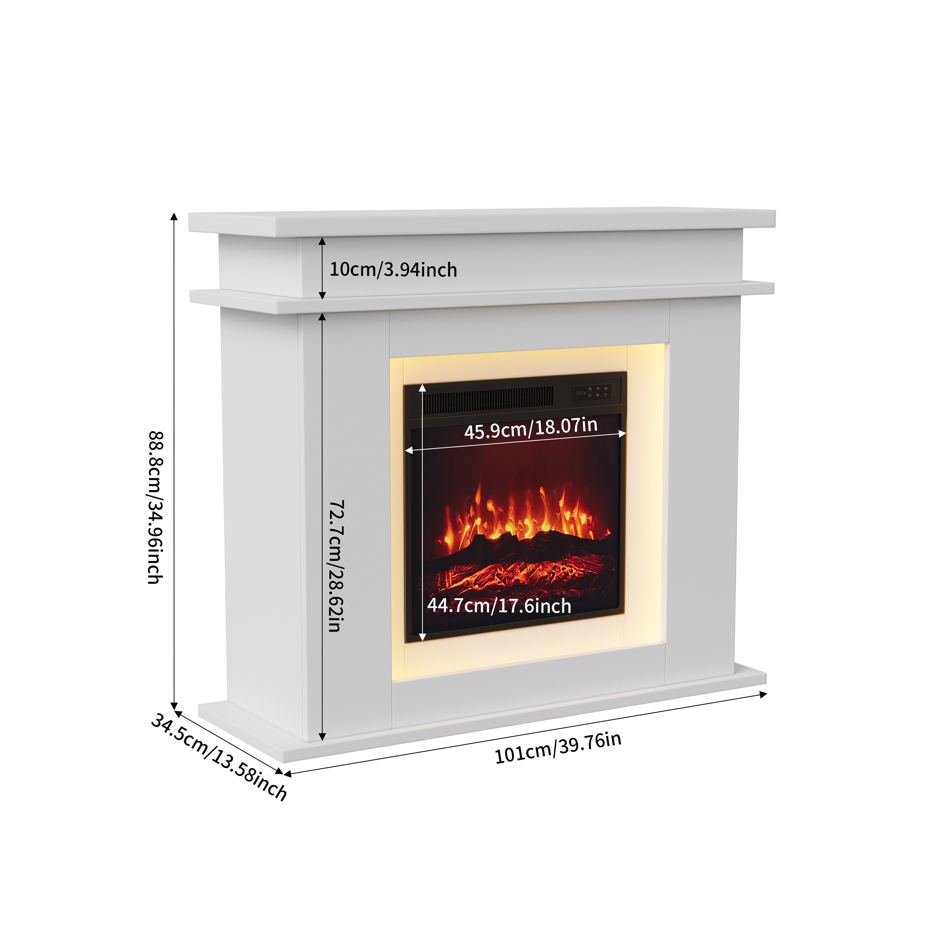 Furnishings Home Elektrokamin Elektrischer Kamin Standkamin mit 3D-Flammeneffekt, 101x34.5x88.8 cm, 2000 W Heizung, Fünfstufige Helligkeitsanpassung, LED-Licht