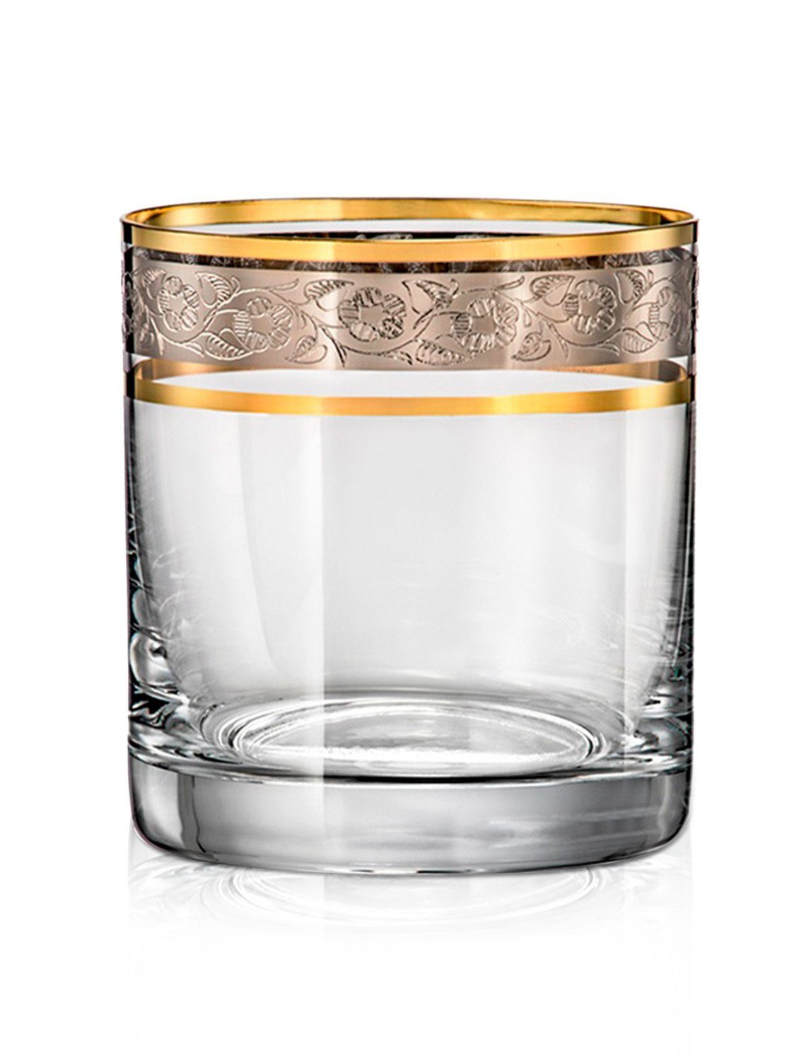 Crystalex Whiskyglas Barline Gold Platin 280 ml 6er Set, Kristallglas, Bleikristall, Gravur