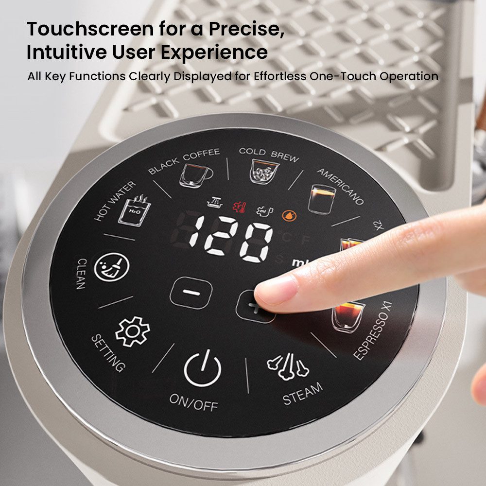 HiBREW Espressomaschine, Kaffeehalbautomat,20 Bar, interaktives Touchscreen, Multifunktion