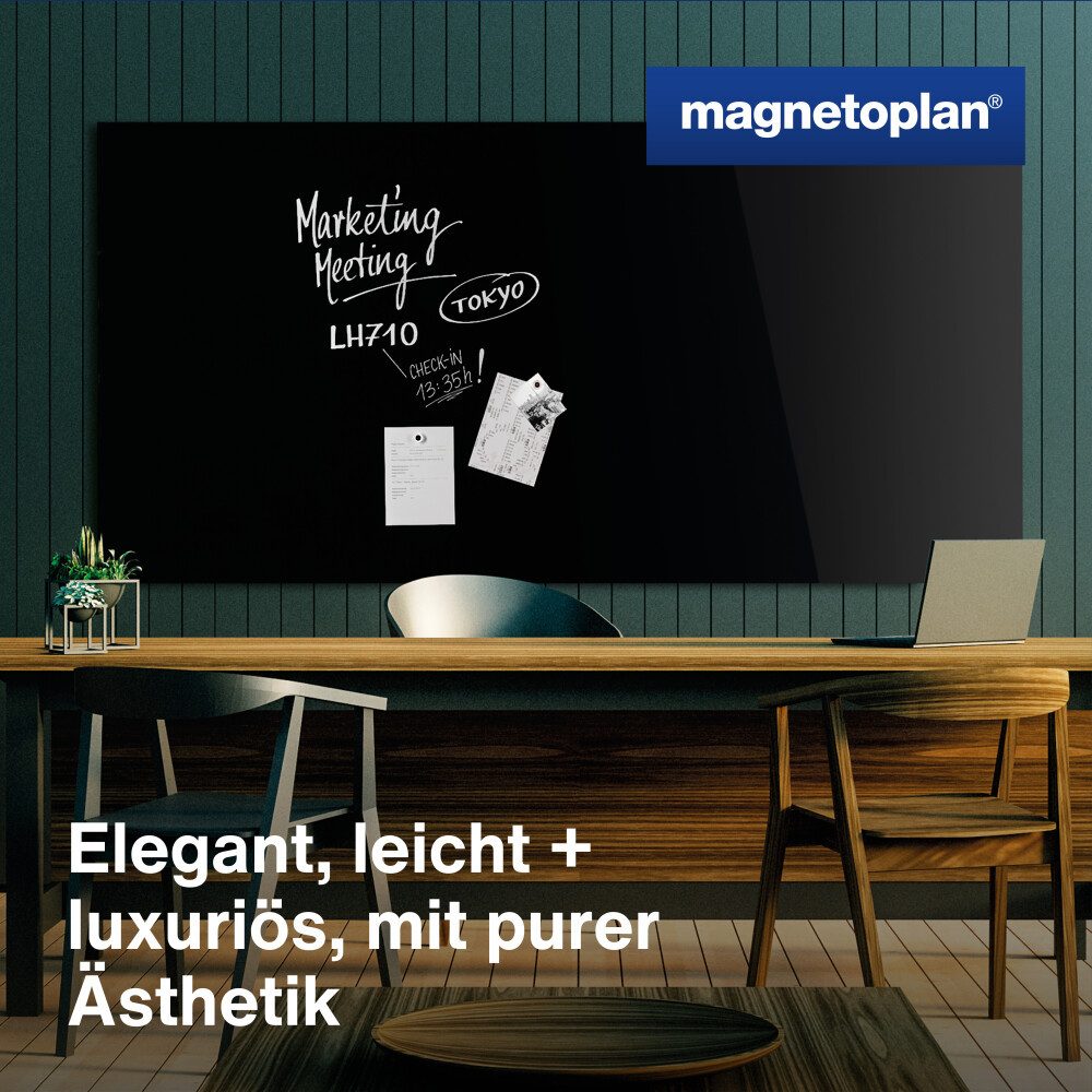 magnetoplan® Anzeigetafel Design Glas-Magnettafel - 150x100 - magnetisch/beschreibbar - Schwarz (1-St)