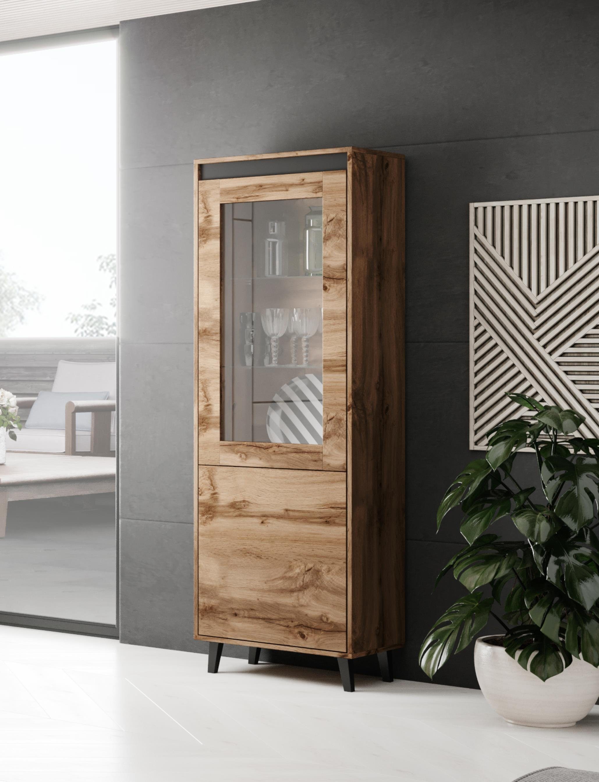 Furnix Standvitrine DORNA x cm Vitrinenschrank, x Wotan/Anthrazit T38 H182,5 verglaster mit B60 Tür Hochvitrine