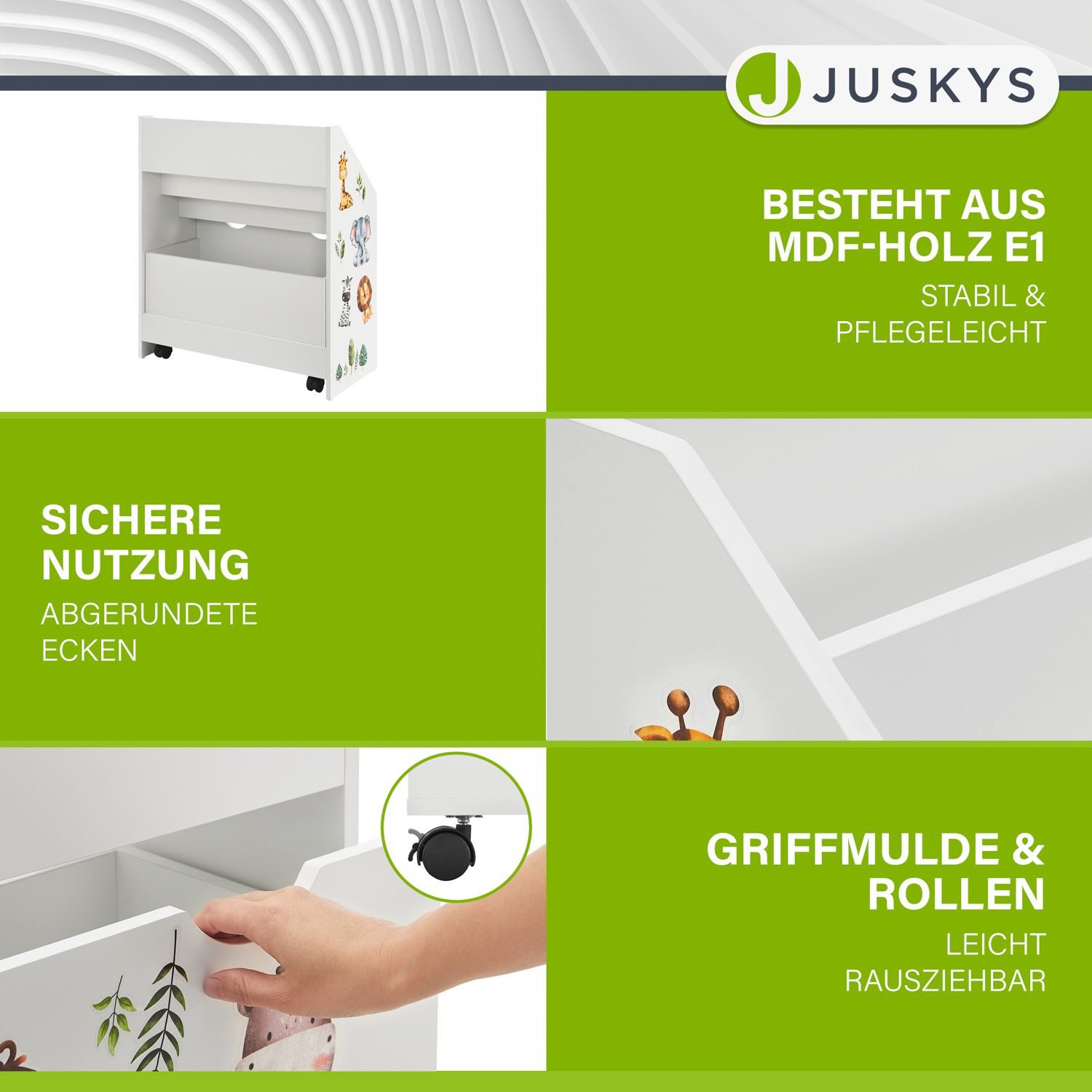 Juskys Bücherregal Kinder Bücherregal, 3 Fächer, Spielzeugkiste, kindgerecht, anbringbaren Stickern – Bild 4 von 5