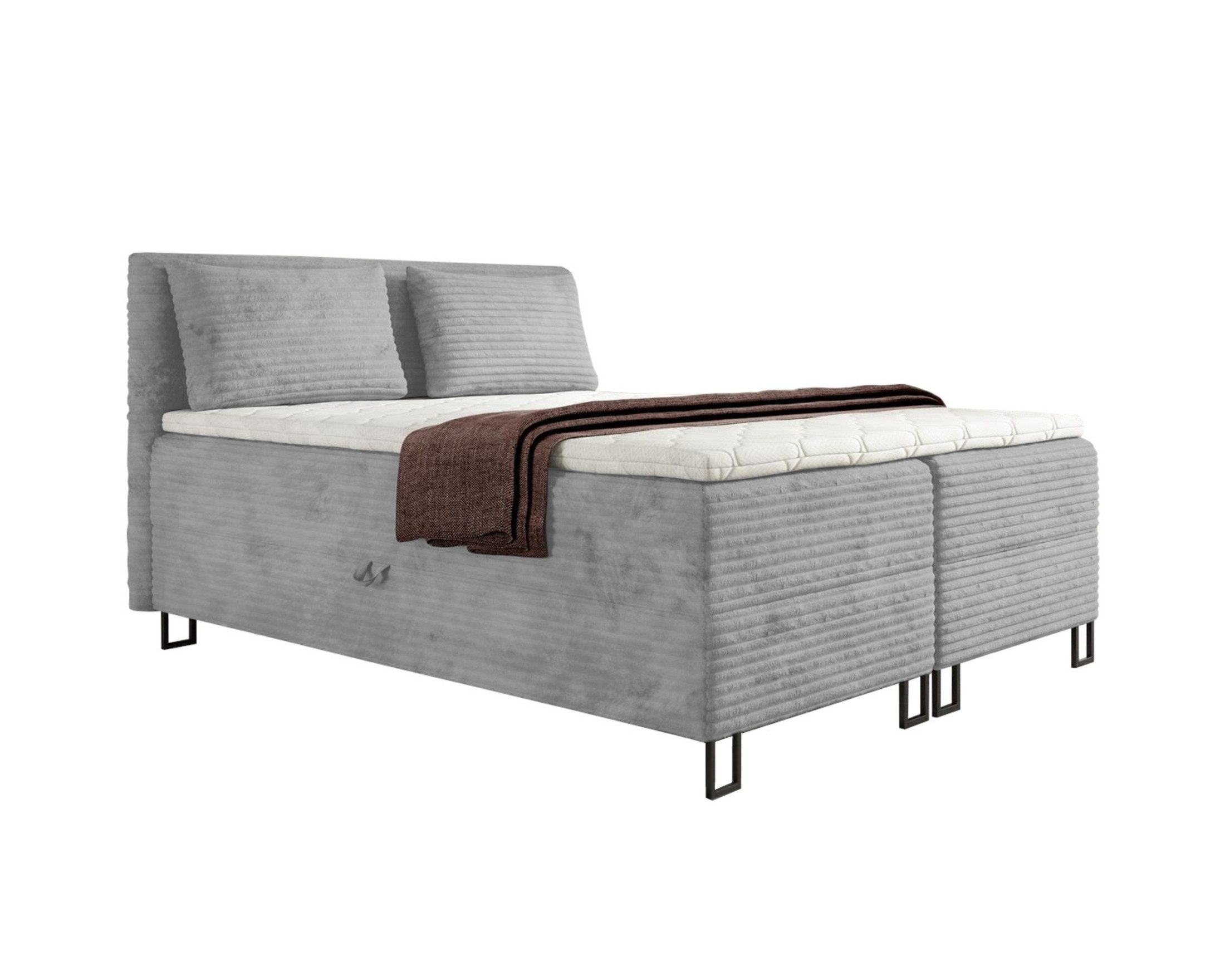 Deine Möbel 24 Boxspringbett TEXAS Boxbett Komplettbett Polsterbett (Velours Breit-Cord, 3-St., Beige Creme Grau Hellgrau Dunkelgrau Schwarz), inkl Topper Bettkästen 140x200 160x200 180x200