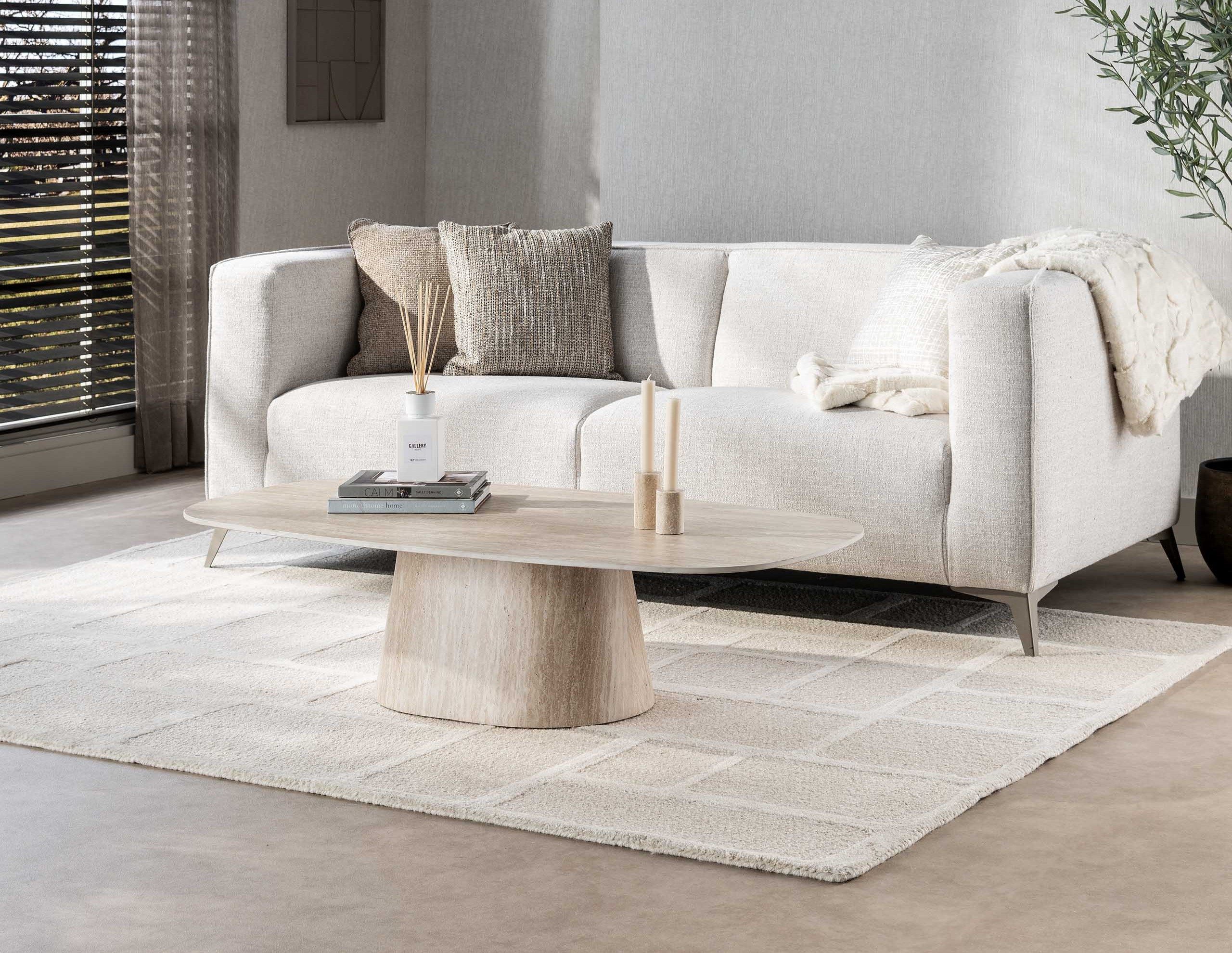 LEVEN Lifestyle Couchtisch VELANO oval 135 cm Travertinoptik Keramik Wohnzimmertisch, Tischplatte aus hochwertiger Keramik – Bild 5 von 5