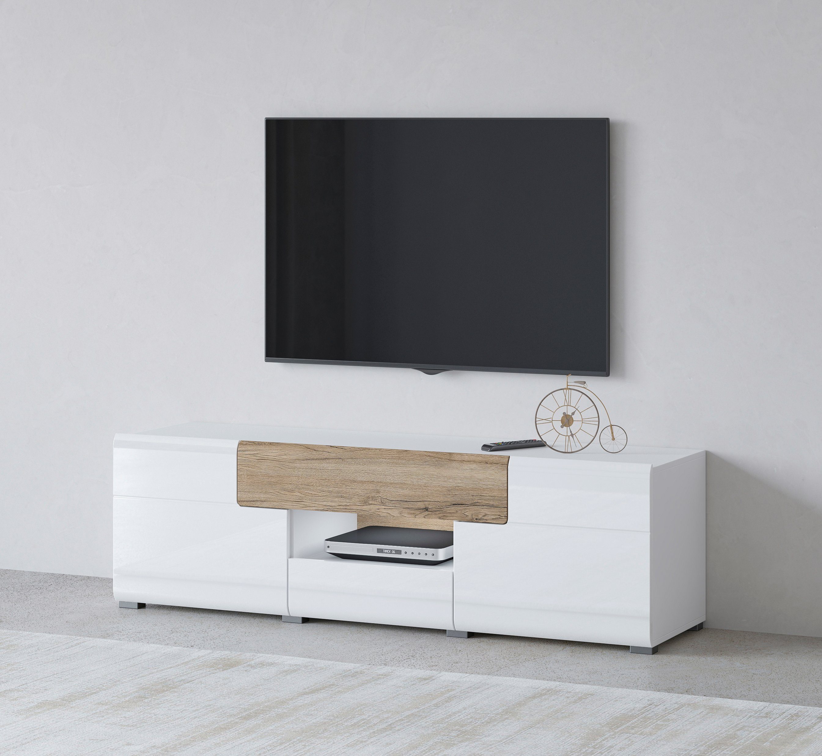 INOSIGN Lowboard Toledo,Breite 159cm, trendige TV-Schrank mit dekorative Fräsungen, TV-Board ohne Beleuchtung, TV-Kommode mit viel Stauraum