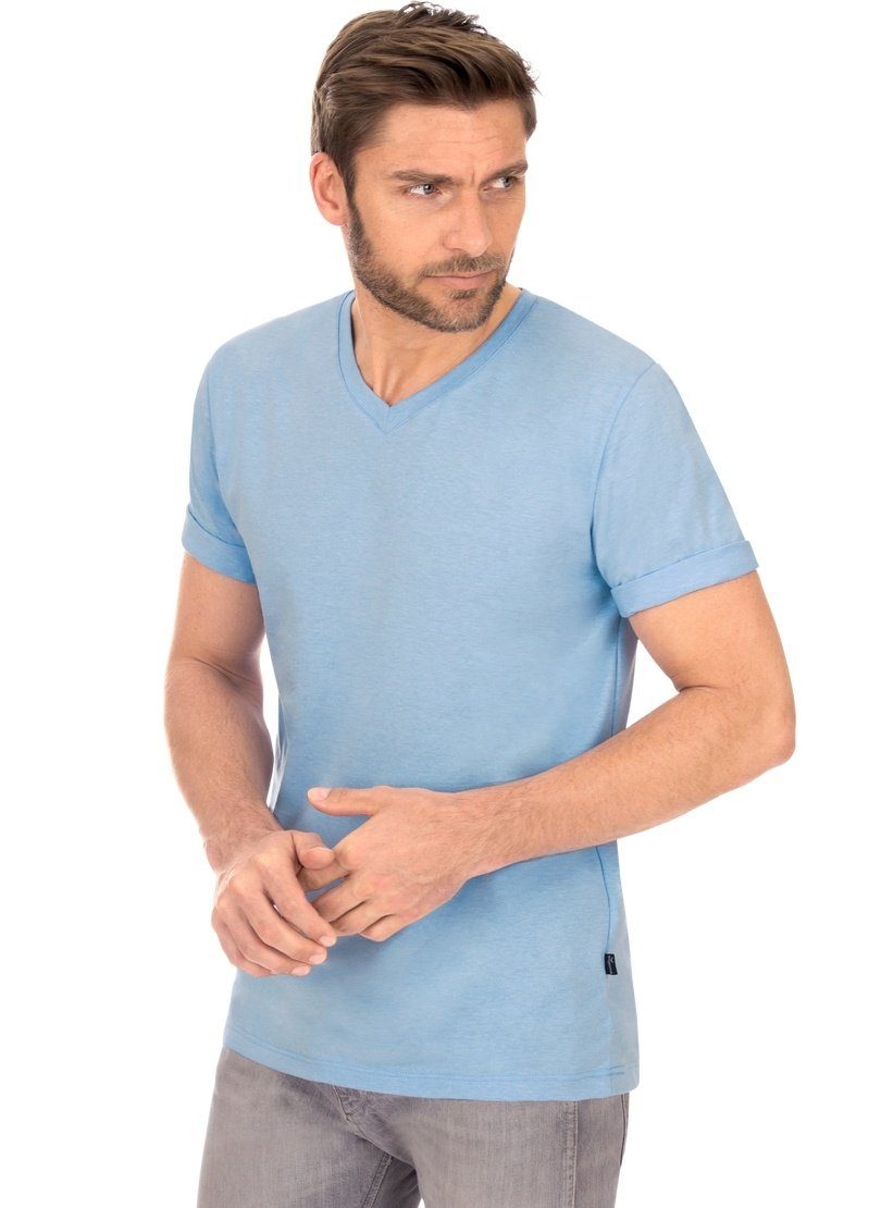 Trigema T-Shirt TRIGEMA V-Shirt DELUXE Baumwolle iceblue-melange