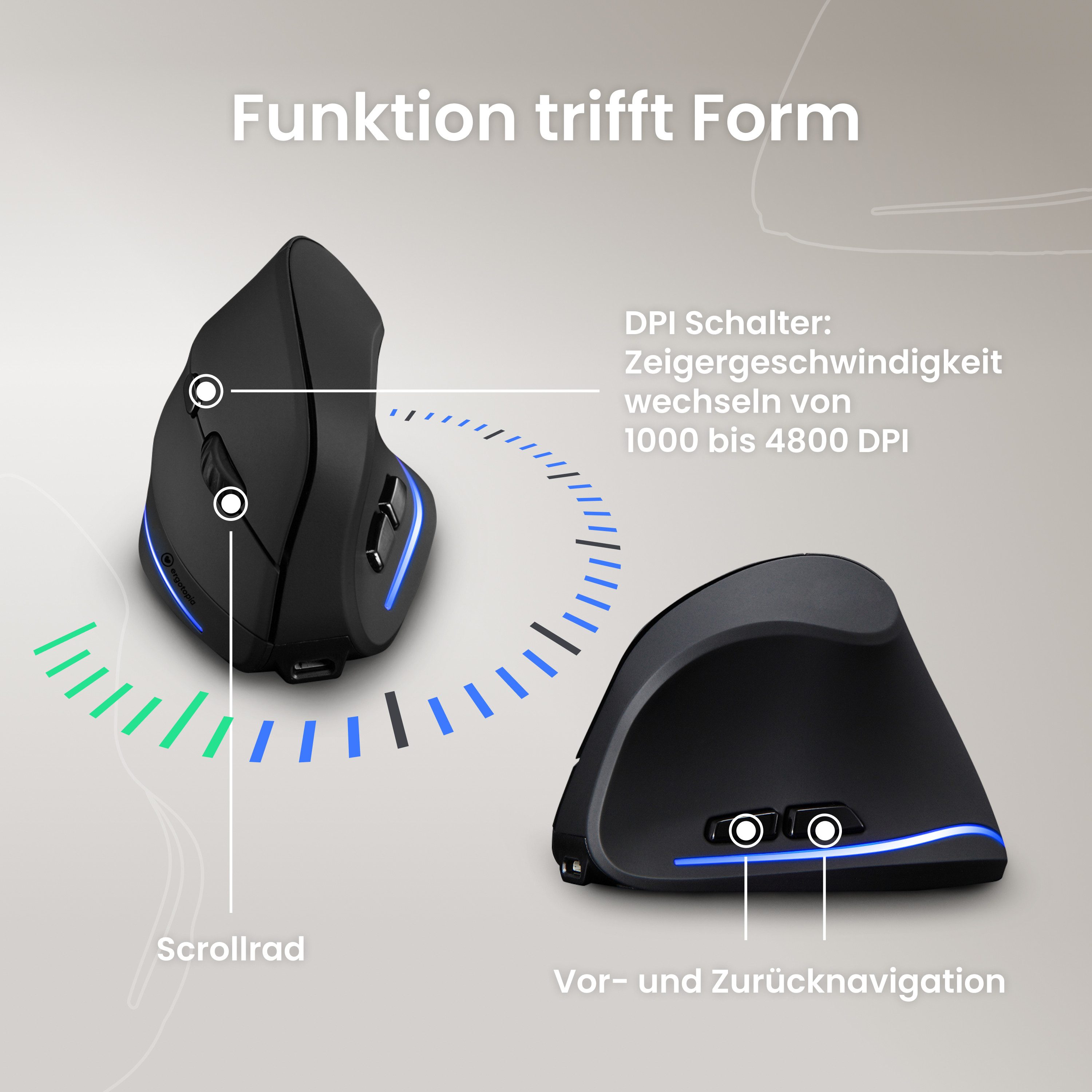 Ergotopia Curve – Kabellose Vertikale-Maus (für Rechtshänder) ergonomische Maus (Bluetooth, Funk, Ergonomisch)