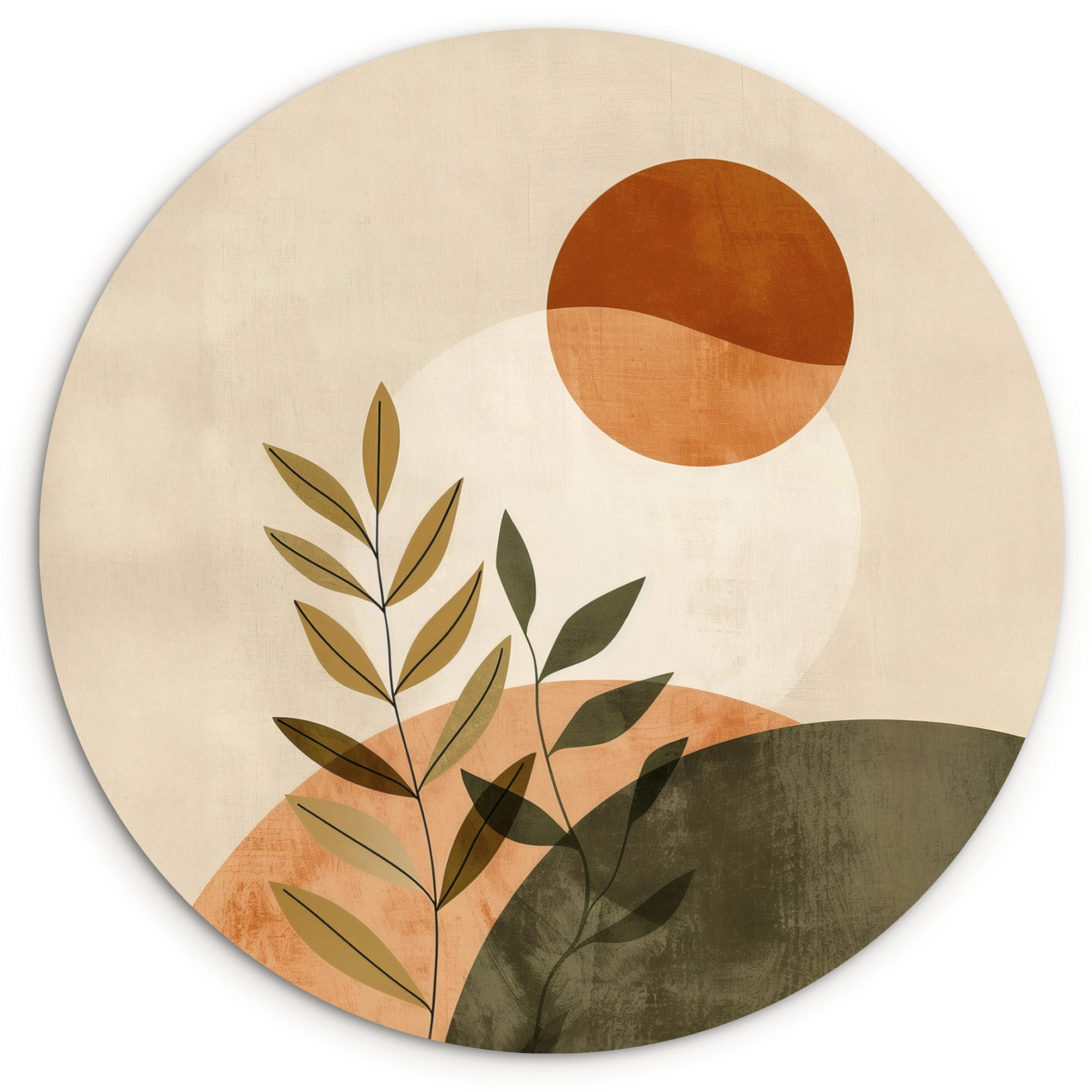 MuchoWow Gemälde Äste - Formen - Abstrakt, Fotodruck (1 St), Kreis Wanddekoration, Rundes Wandbild, 30x30 cm