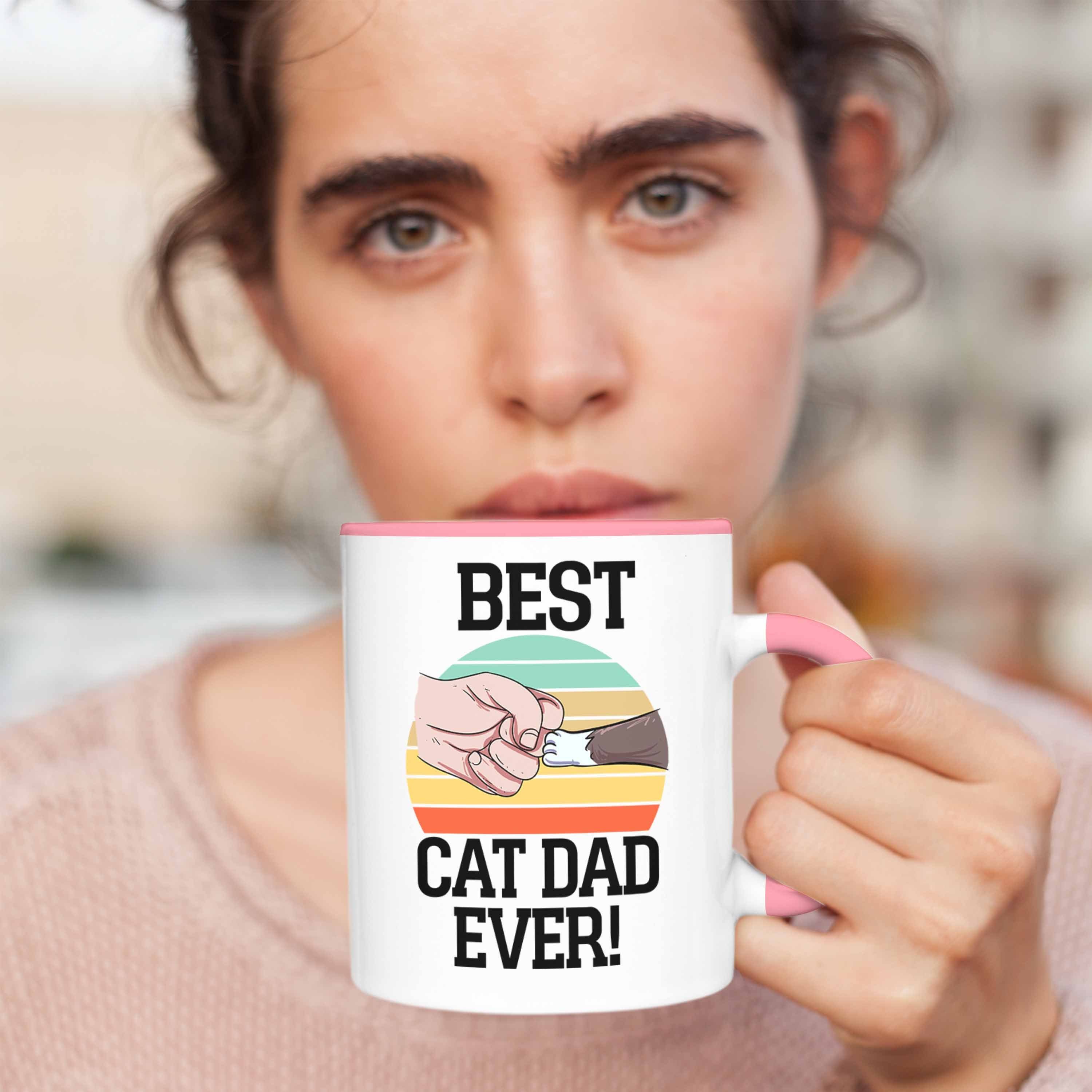 Trendation Tasse Geschenkidee Ever für Best Tasse Katzen-Papa Cat Dad Rosa Katzenmotiv