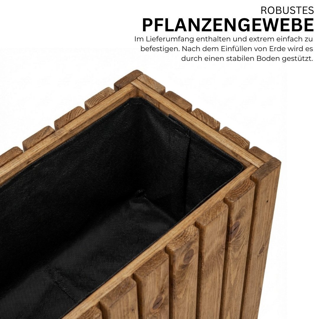 Mega-Holz Pflanzkübel Pflanzkübel Holz TAVO73 - Kiefer Blumenkasten für außen, massiv groß, 34/64/99/116x37x55 cm (BxTxH), Imprägniert, stabil
