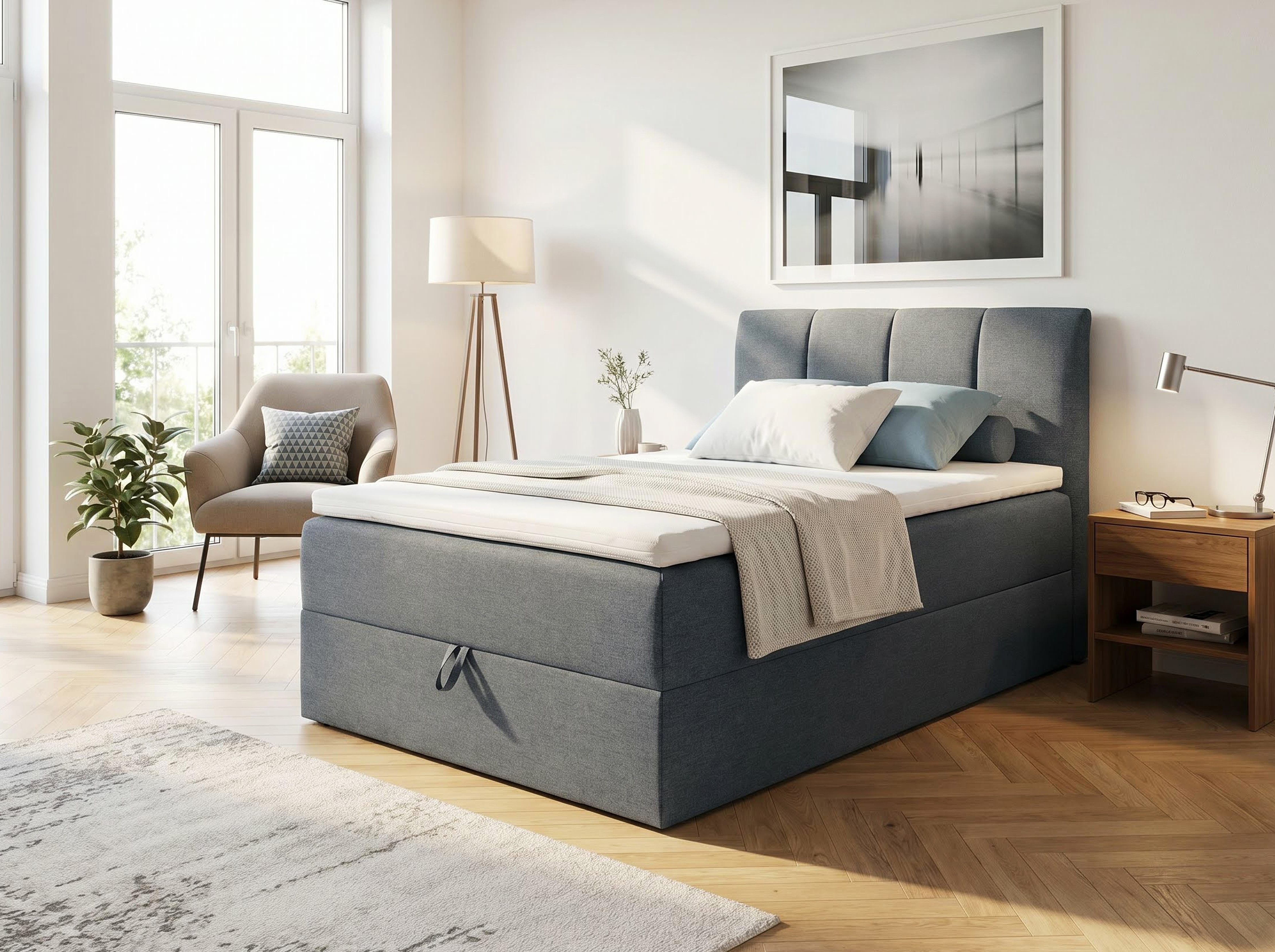 ED EXCITING DESIGN Boxbett "Granada" inkl. Bettkasten und Topper, erhältlich in den Größen 120x200cm, 160x200cm & 180x200cm