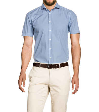 Otto Kern Hemd OTTO KERN Kurzarm-Hemd modisches Herren Kent-Kragen Hemd Modern Fit Sommer-Hemd Blau/Weiß