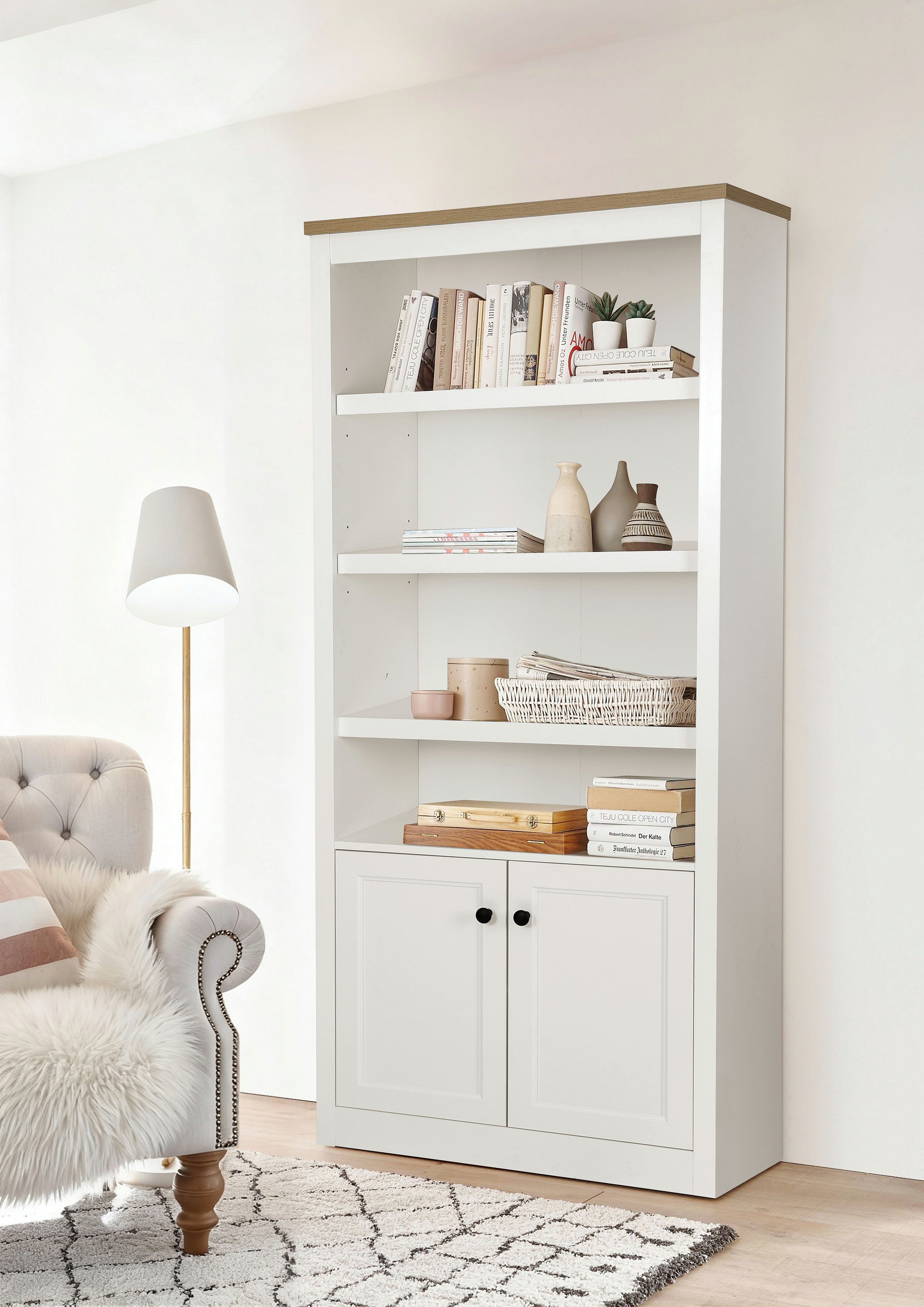 OTTO home Standregal Rigny, aus MDF, mit Holz-Zierleiste, schwarzem Metallg günstig online kaufen