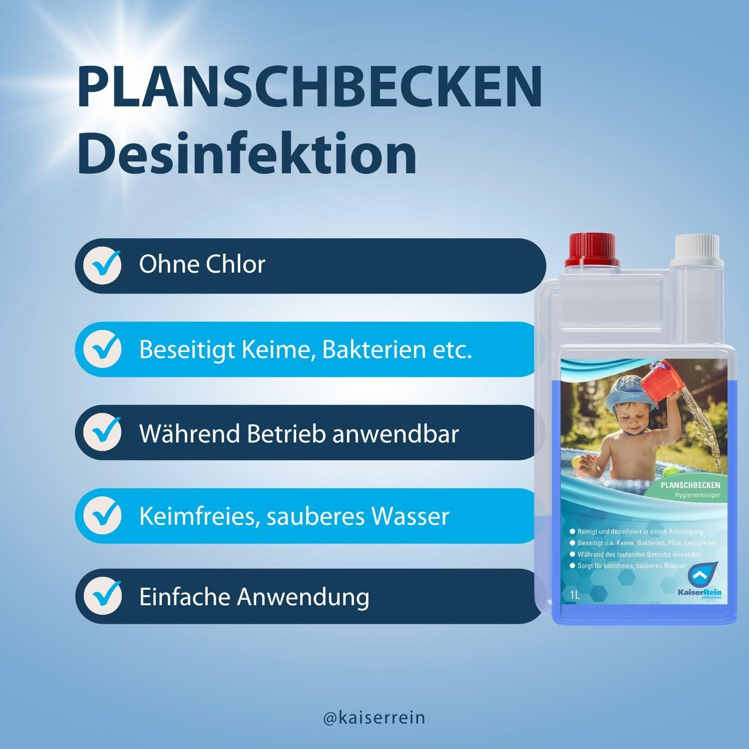 KaiserRein Poolpflege Planschbecken und Pool Desinfektion, Hochkonzentriert, Desinfizierend, Geruchshemmend