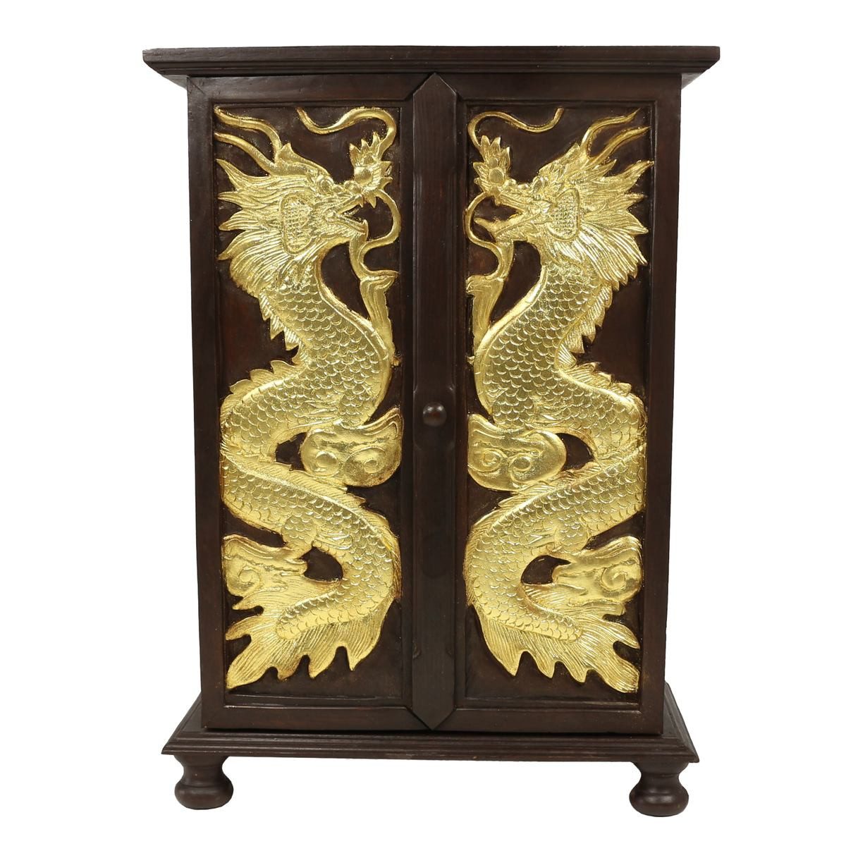 Oriental Galerie Mehrzweckschrank Schrank Wandschrank Holzschrank Kommode Flurschrank 90 cm Drachen Gold (1-St) Flurschrank, Dielenschrank, Schlüsselablage Flur, Asiatische Möbel